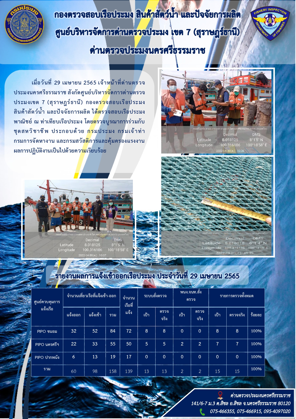 รายงานการปฏิบัติงาน ประจำวันที่ 29 เมษายน 2565..คลิก