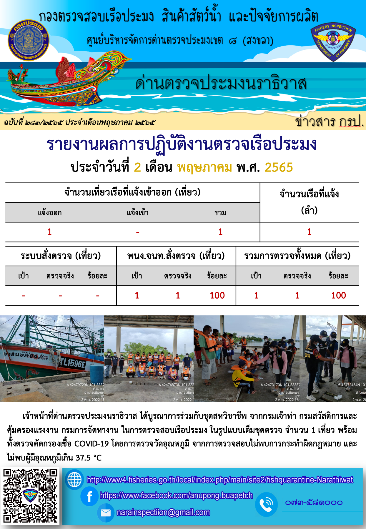 ประชาสัมพันธ์ด่านตรวจประมงนราธิวาส ประจำวันที่ 2 พฤษภาคม 2565..คลิก