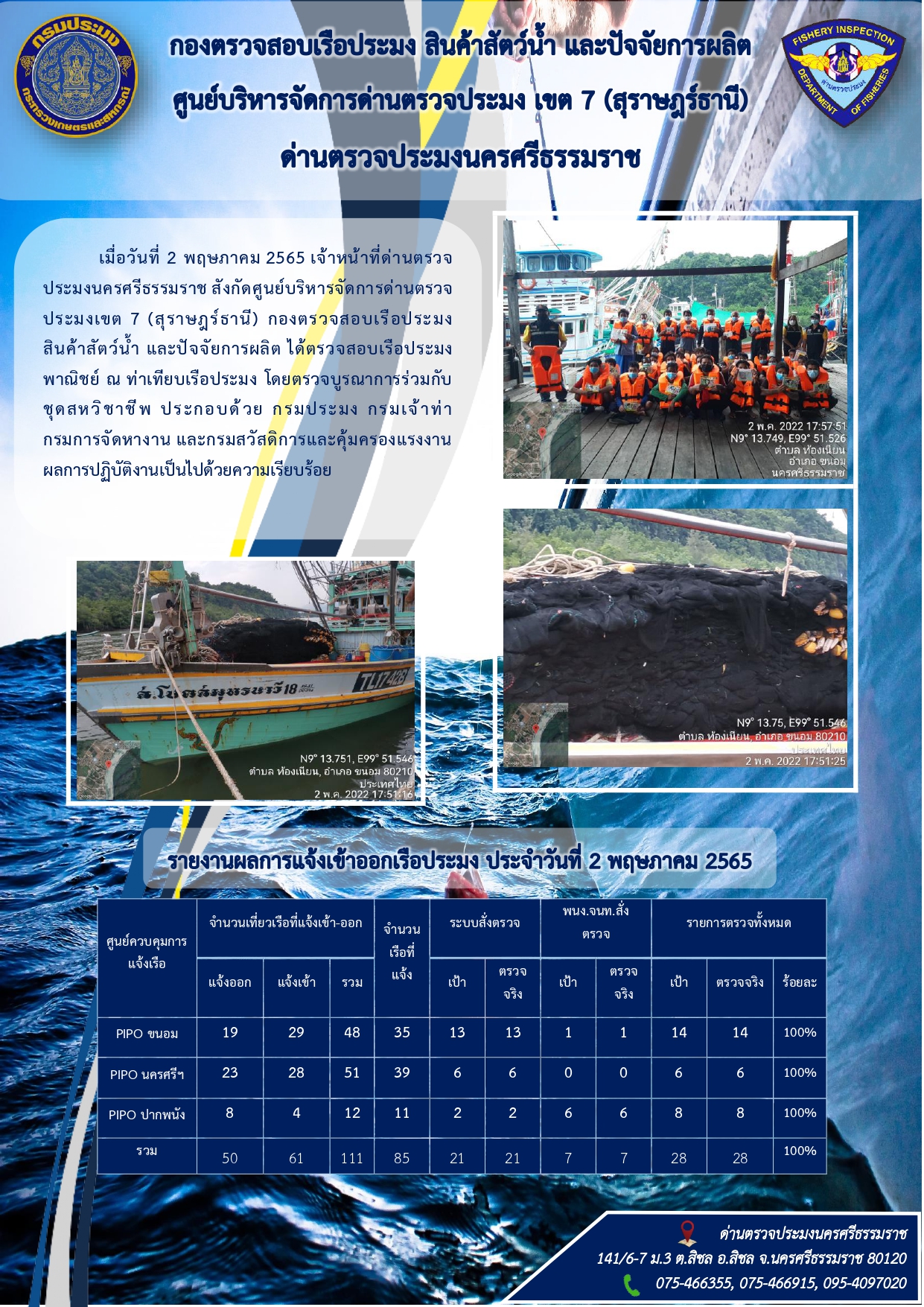 รายงานการปฏิบัติงาน ประจำวันที่ 2 พฤษภาคม 2565..คลิก