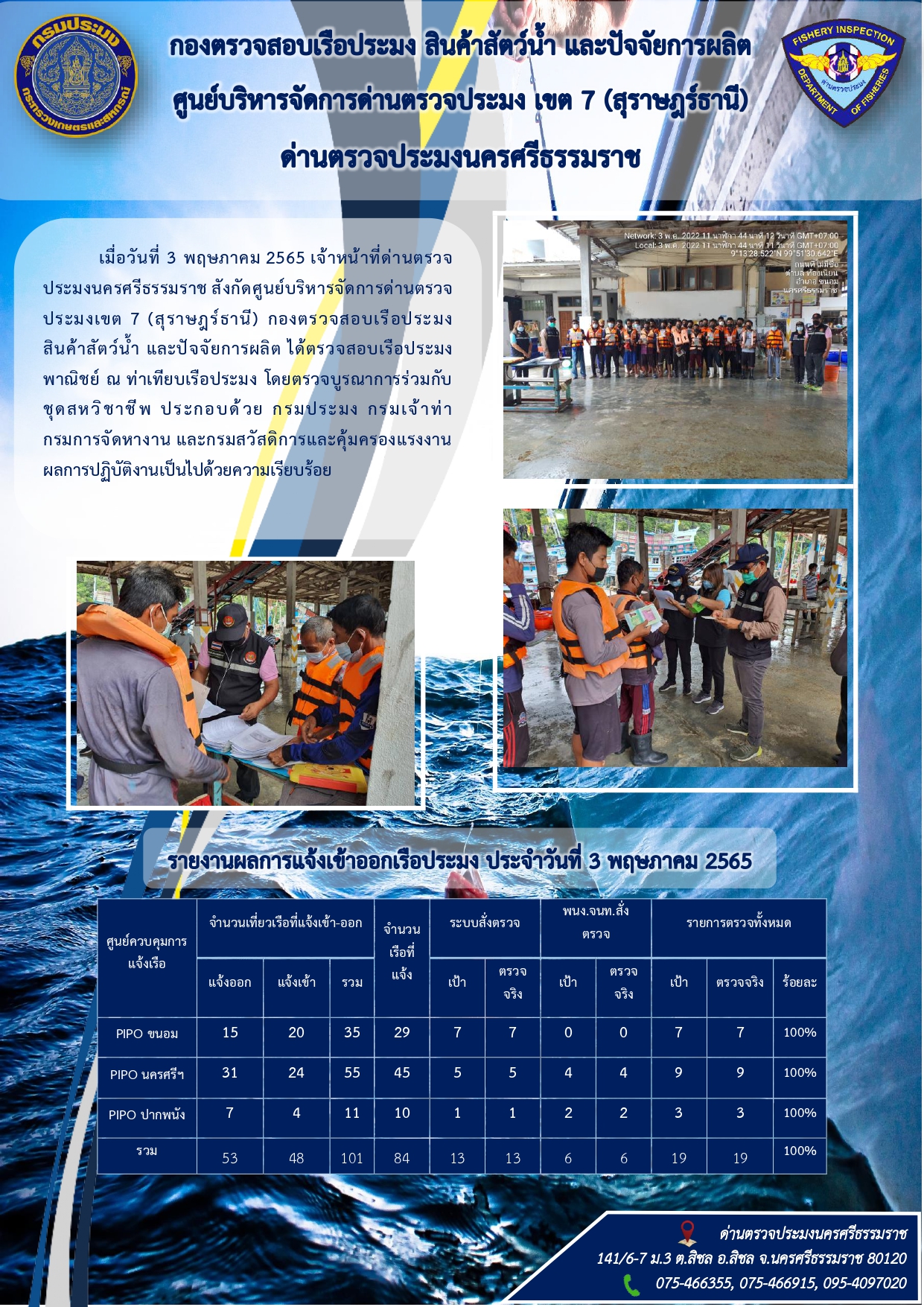 รายงานการปฏิบัติงาน ประจำวันที่ 3 พฤษภาคม 2565..คลิก