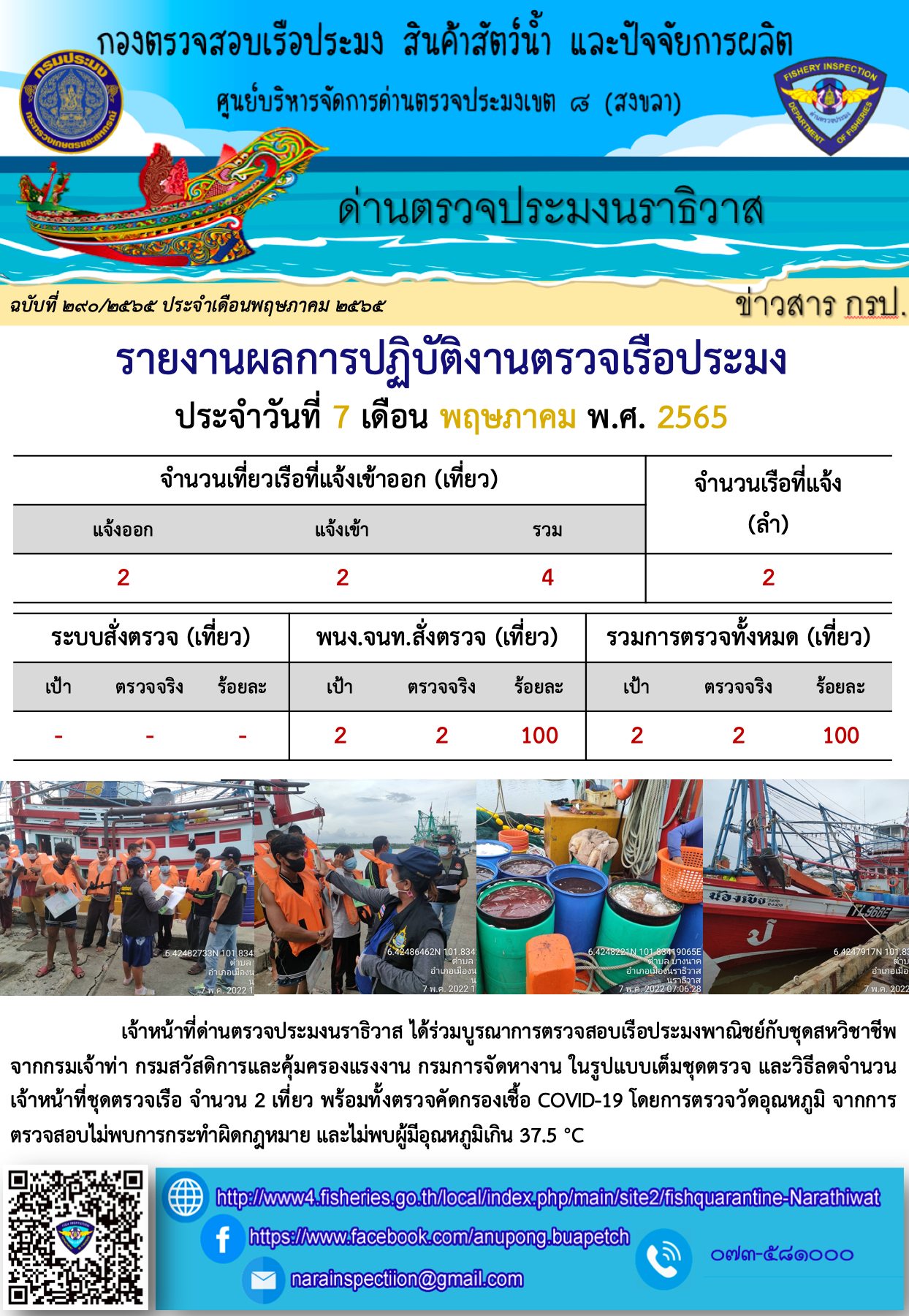 ประชาสัมพันธ์ด่านตรวจประมงนราธิวาส ประจำวันที่ 7 พฤษภาคม 2565..คลิก