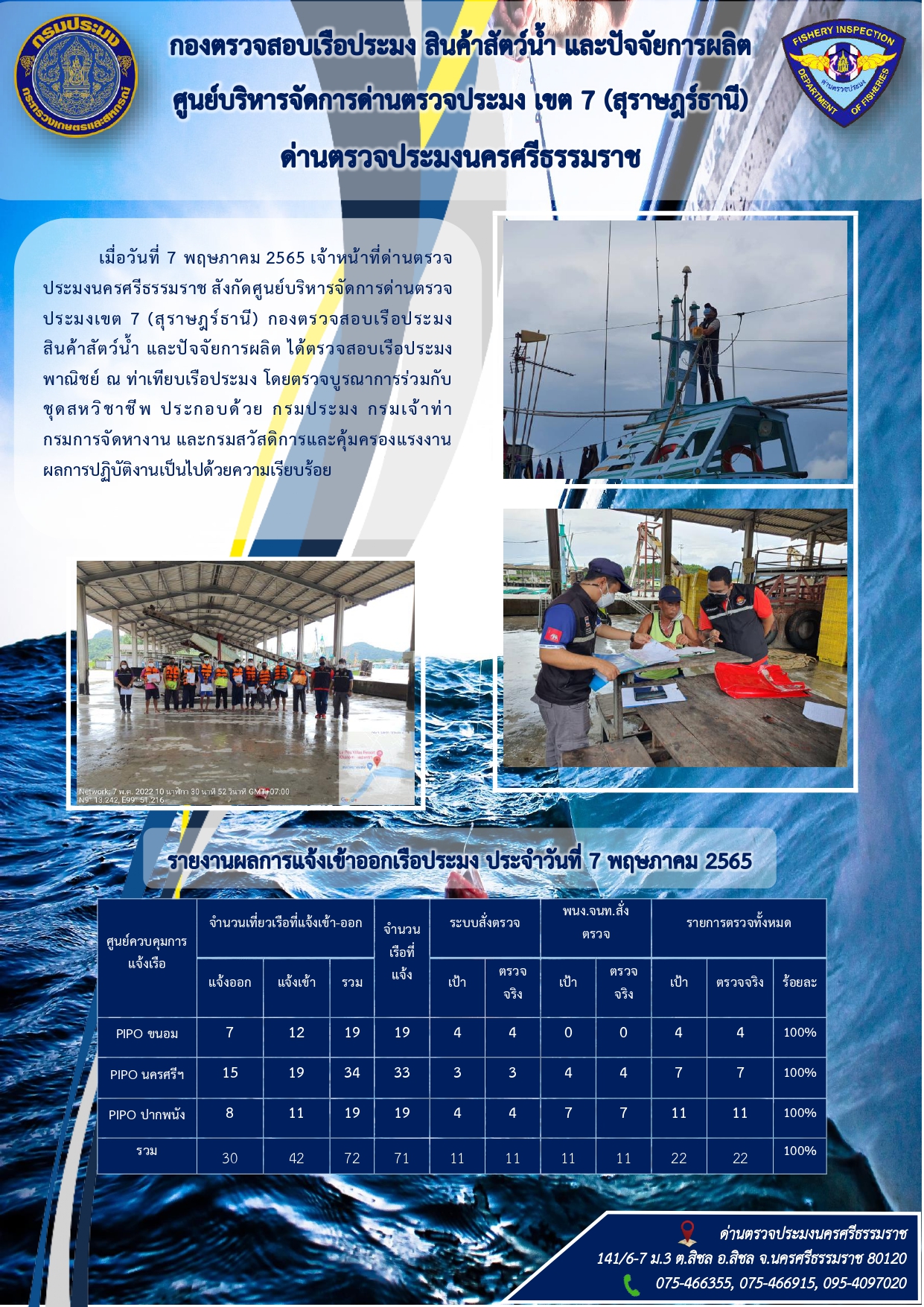 รายงานการปฏิบัติงาน ประจำวันที่ 7 พฤษภาคม 2565..คลิก