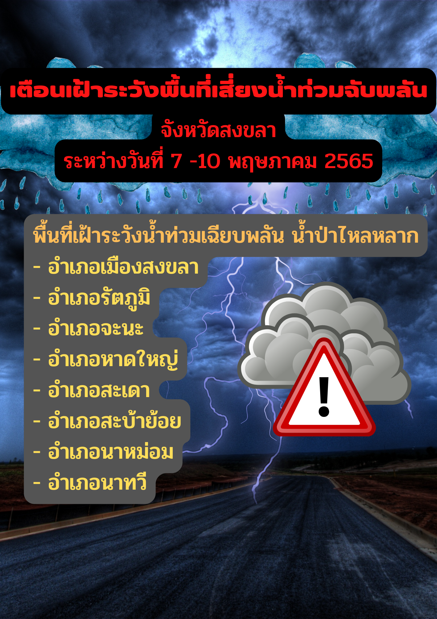 เตือนเฝ้าระวังพื้นที่เสี่ยงน้ำท่วมและน้ำป่าไหลหลาก..คลิก