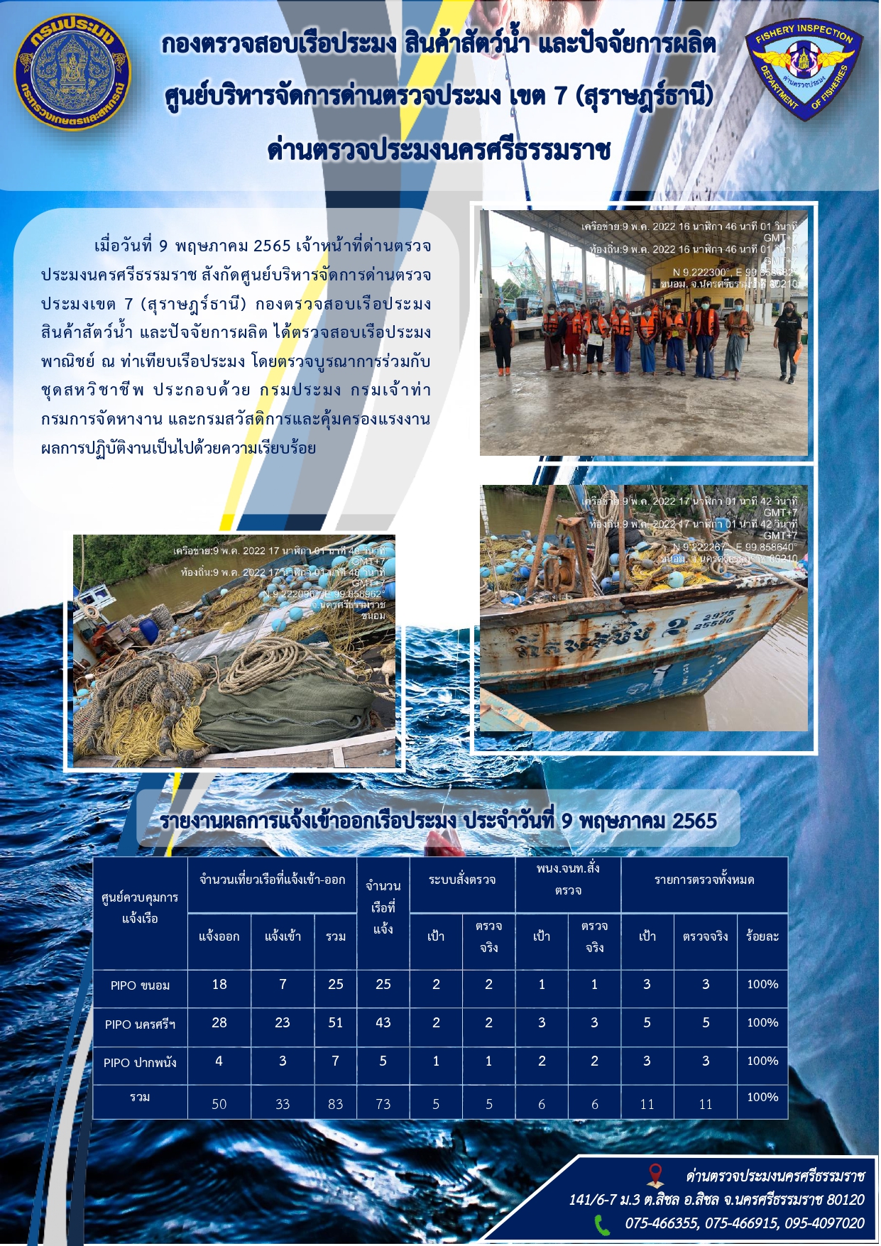 รายงานการปฏิบัติงาน ประจำวันที่ 9 พฤษภาคม 2565..คลิก