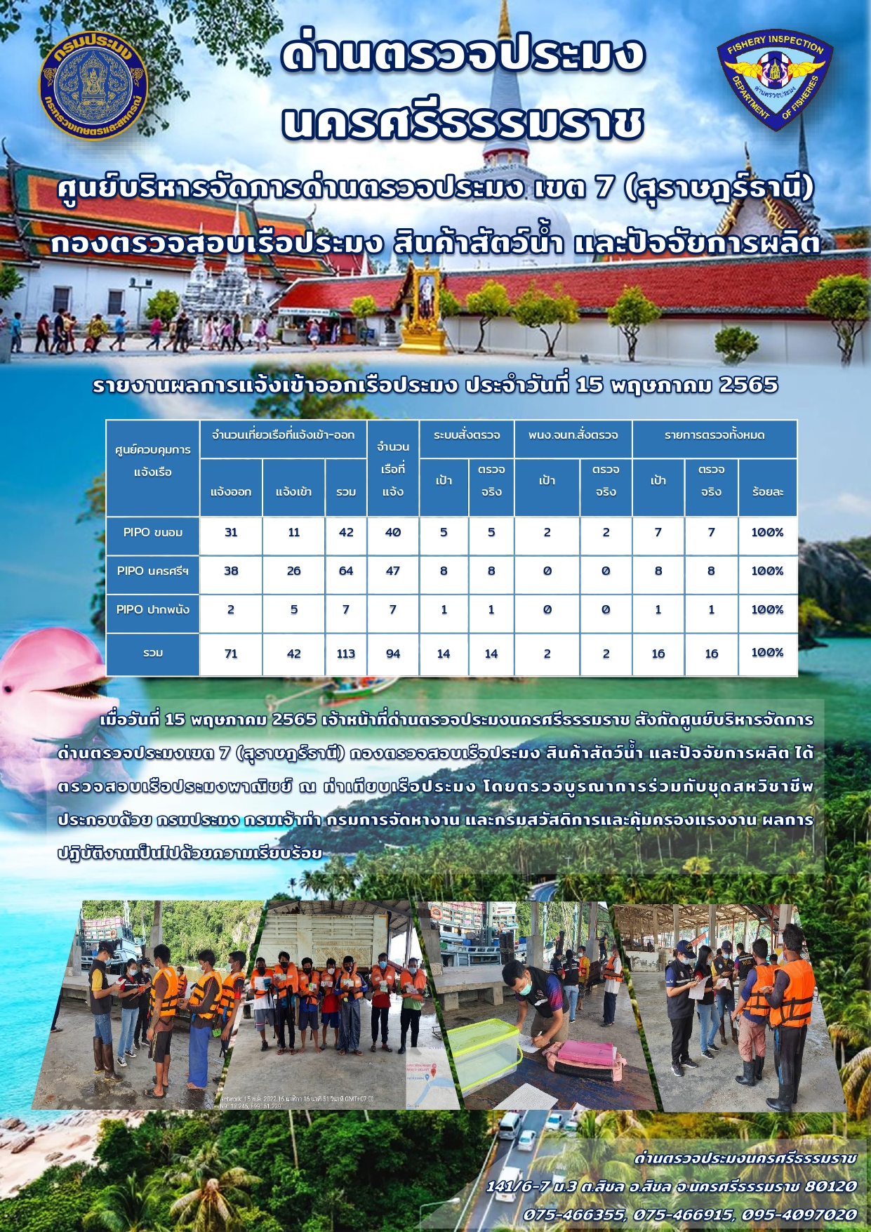รายงานการปฏิบัติงาน ประจำวันที่ 15 พฤษภาคม 2565..คลิก