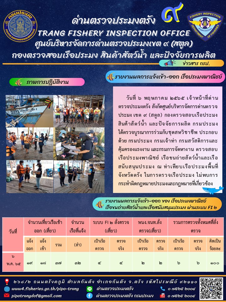 ประชาสัมพันธ์การปฏิบัติงานด่านตรวจประมงตรัง..คลิก