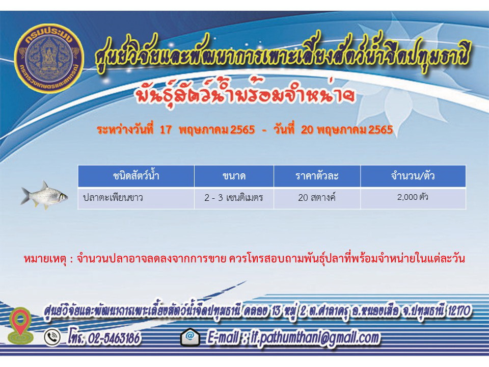 พันธุ์สัตว์น้ำพร้อมจำหน่าย..คลิก