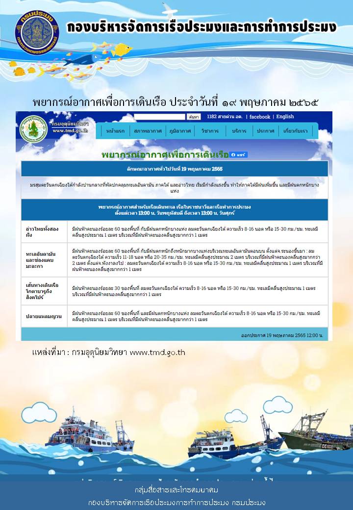 พยากรณ์อากาศเพื่อการเดินเรือ ประจำวันที่ 19 พฤษภาคม 2565