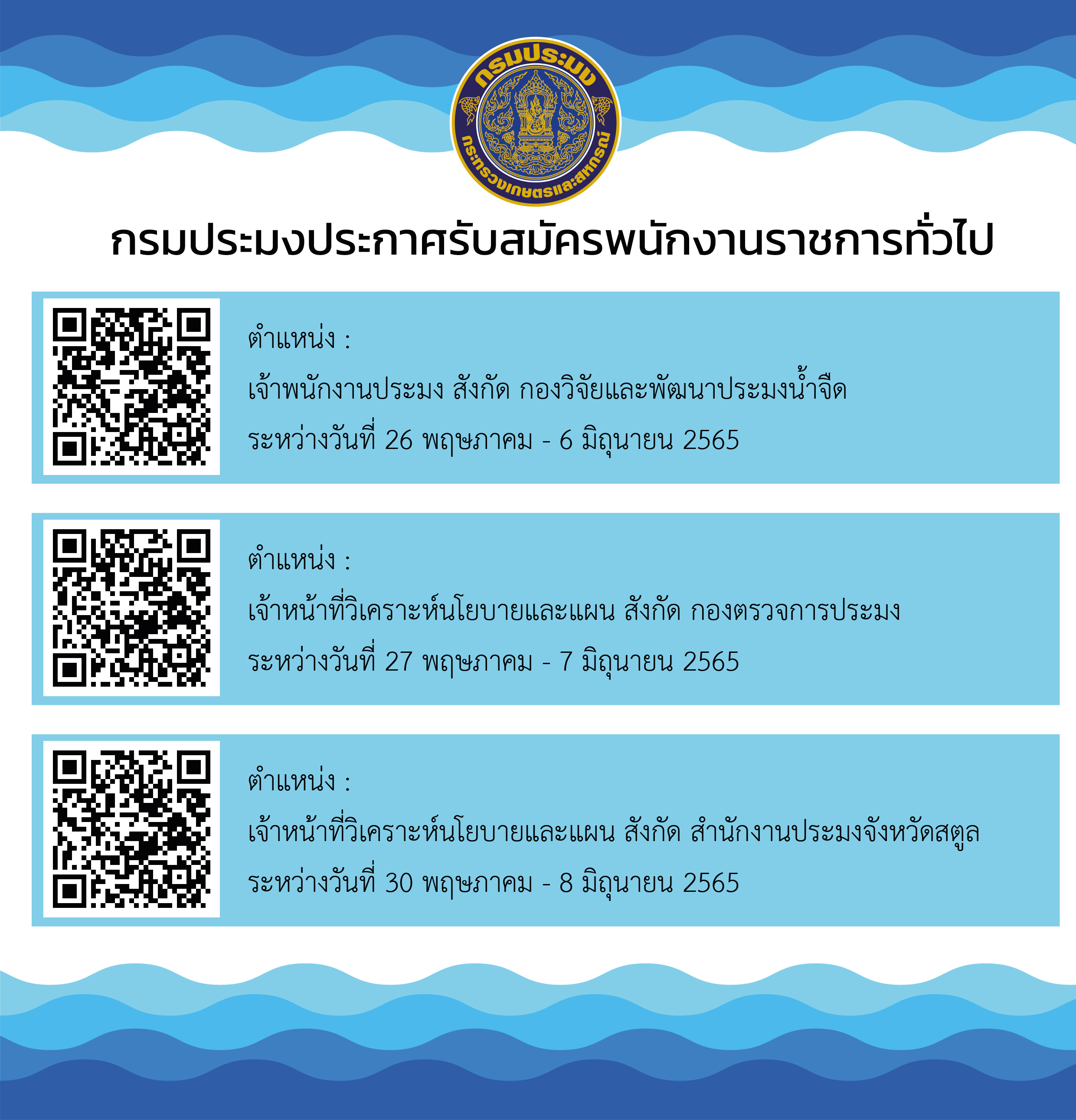 กรมประมงประกาศรับสมัครพนักงานราชการทั่วไป..คลิก