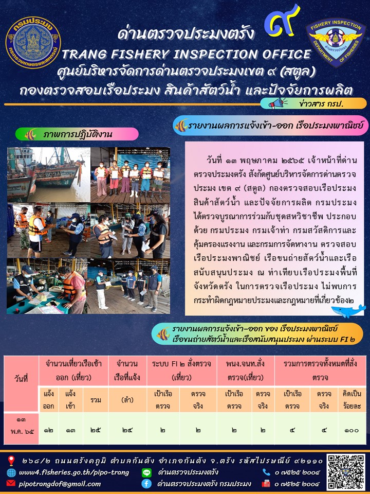 ประชาสัมพันธ์การปฏิบัติงานด่านตรวจประมงตรัง..คลิก