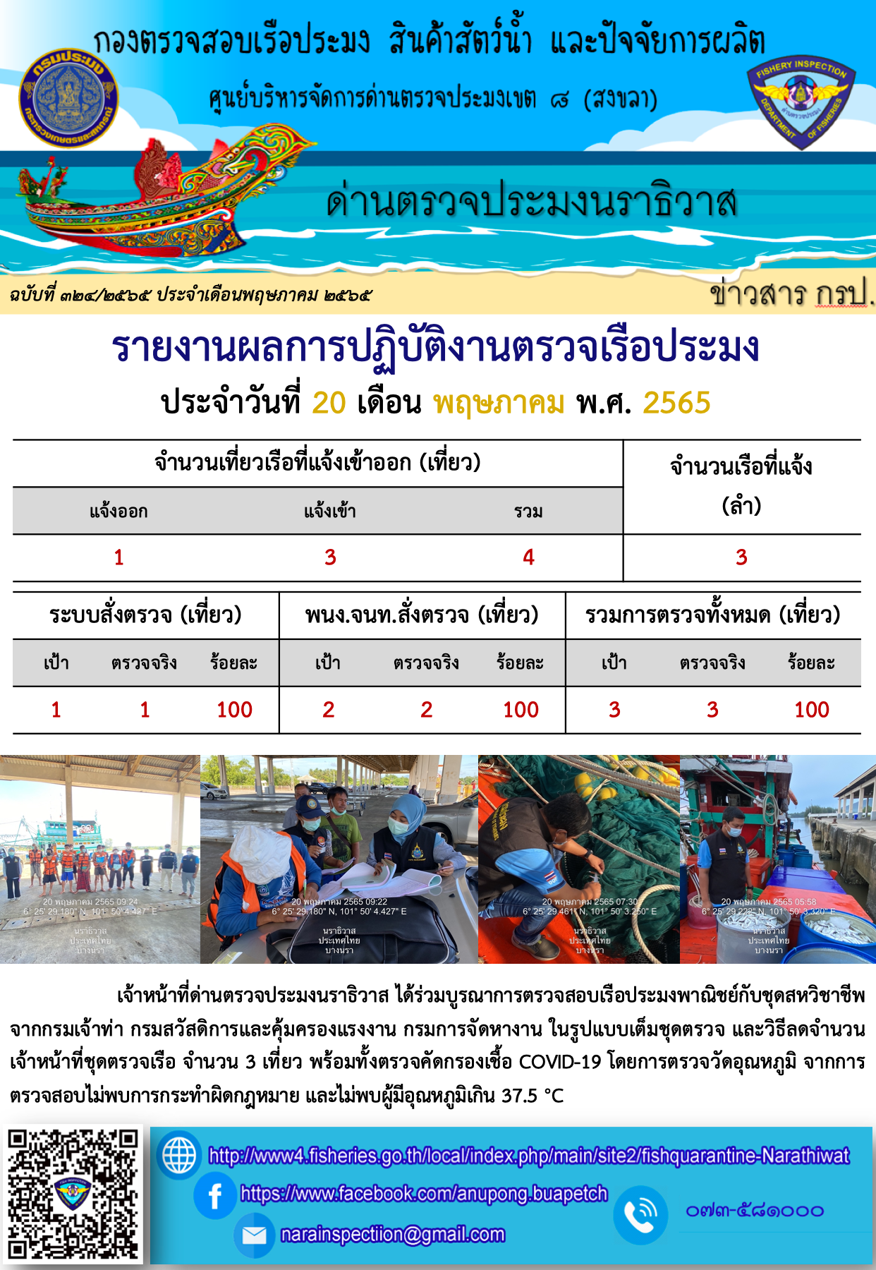 ประชาสัมพันธ์ด่านตรวจประมงนราธิวาส ประจำวันที่ 20 พฤษภาคม 2565..คลิก