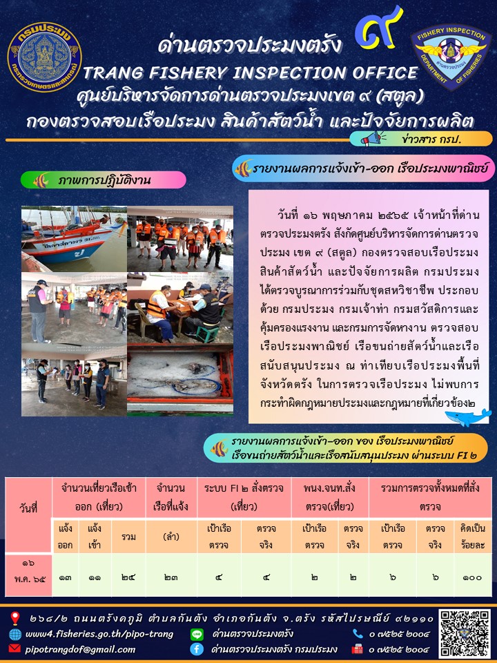 ประชาสัมพันธ์การปฏิบัติงานด่านตรวจประมงตรัง..คลิก