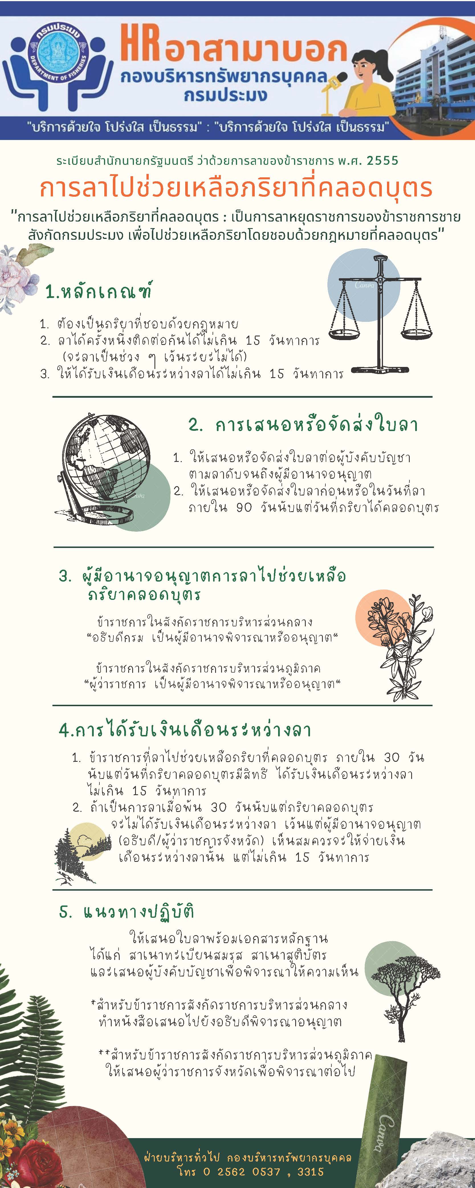 ระเบียบสำนักนายกรัฐมนตรีว่าด้วยการลาของข้าราชการ พ.ศ.2555  กรณี การลาไปช่วยเหลือภริยาที่คลอดบุตร..คลิก