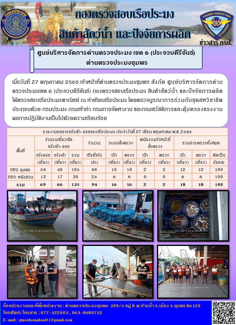 ข่าวสารการปฎิบัติงานประจำวันที่ 27 พฤษภาคม 2565..คลิก