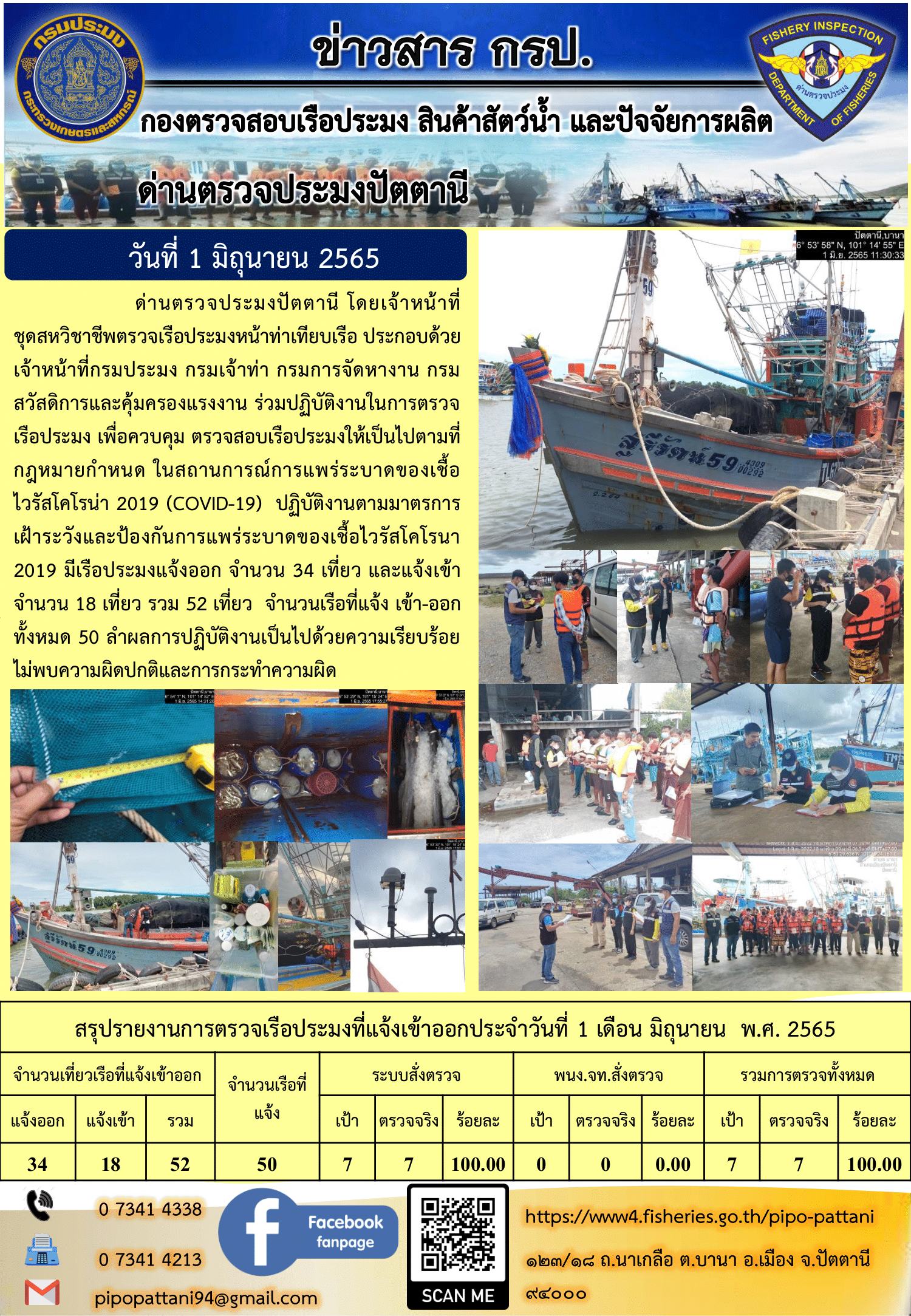 ข่าวสารการปฏิบัติงาน ด่านตรวจประมงปัตตานี 1 มิ.ย. 65..คลิก
