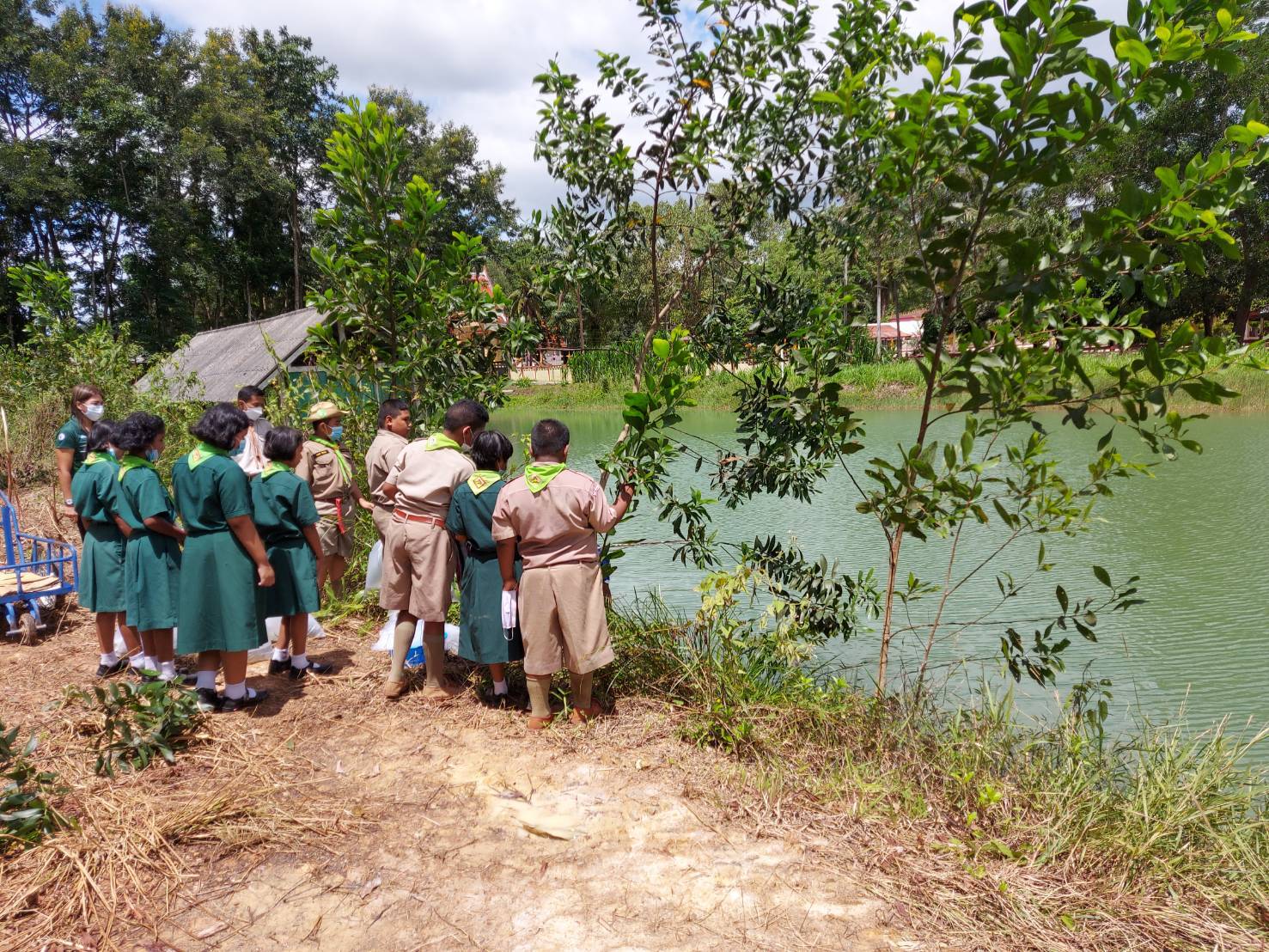 ประมงอำเภอเขาชัยสน มอบพันธุ์ปลานิล ปลาตะเะียน และปลาบ้าให้แก่โรงเรียนบ้านโคกม่วงเพื่อสนับสนุนโครงการอาหารกลางวันของโรงเรียน