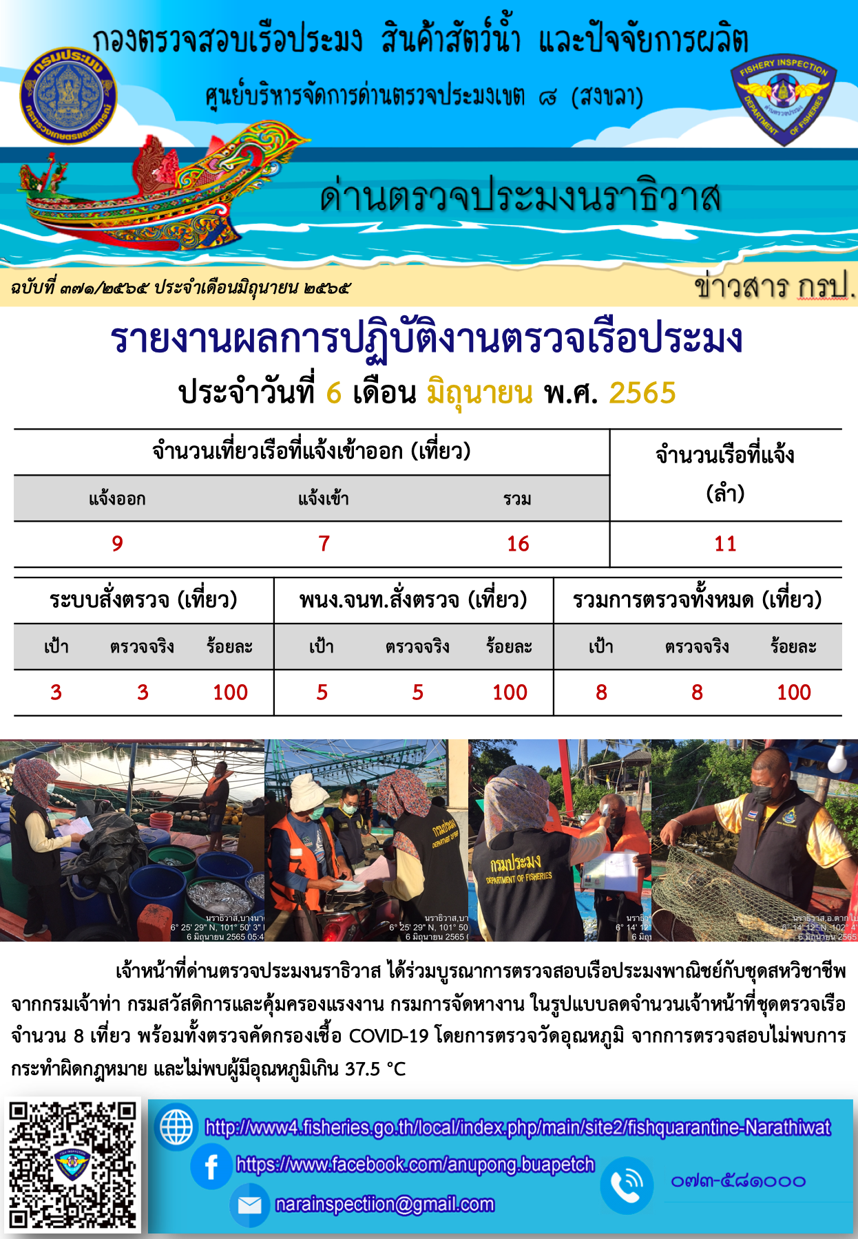 ประชาสัมพันธ์ด่านตรวจประมงนราธิวาส ประจำวันที่ 6 มิถุนายน 2565..คลิก