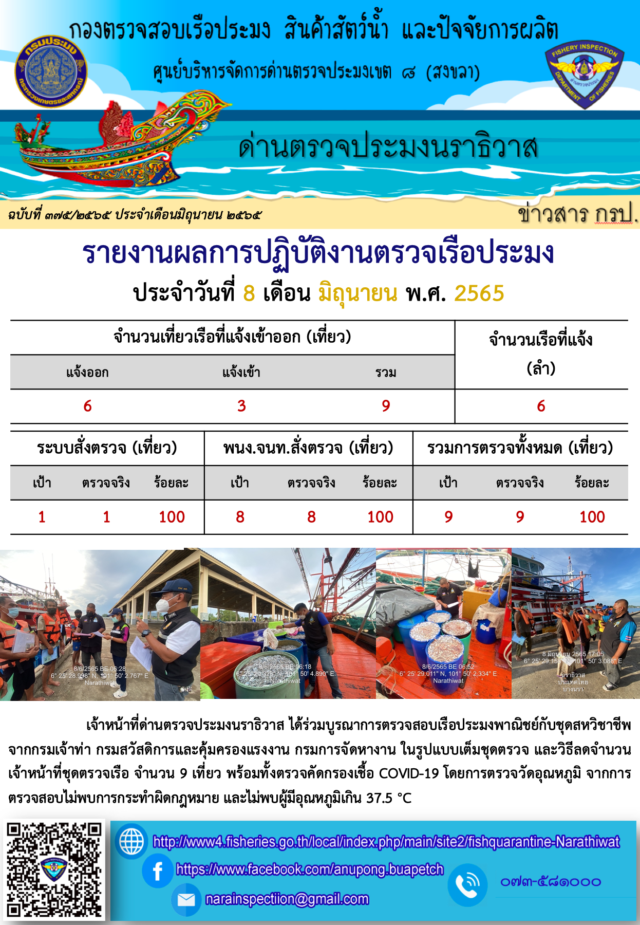 ประชาสัมพันธ์ด่านตรวจประมงนราธิวาส ประจำวันที่ 8 มิถุนายน 2565..คลิก