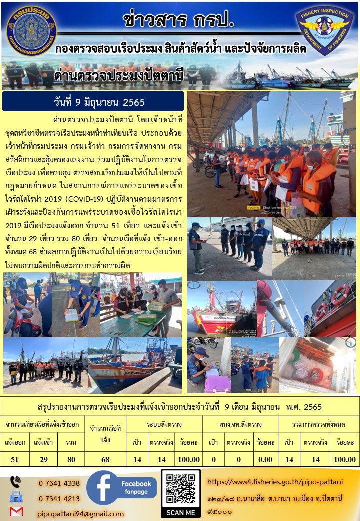ข่าวสารการปฏิบัติงาน ด่านตรวจประมงปัตตานี 9 มิ.ย. 65..คลิก