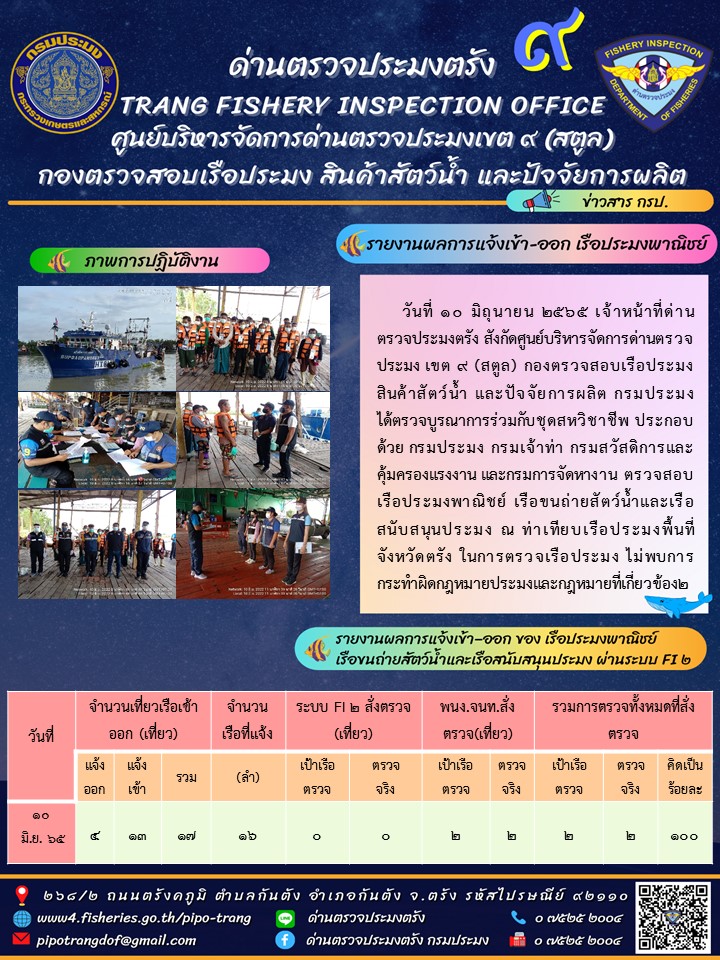 ประชาสัมพันธ์การปฏิบัติงานด่านตรวจประมงตรัง..คลิก