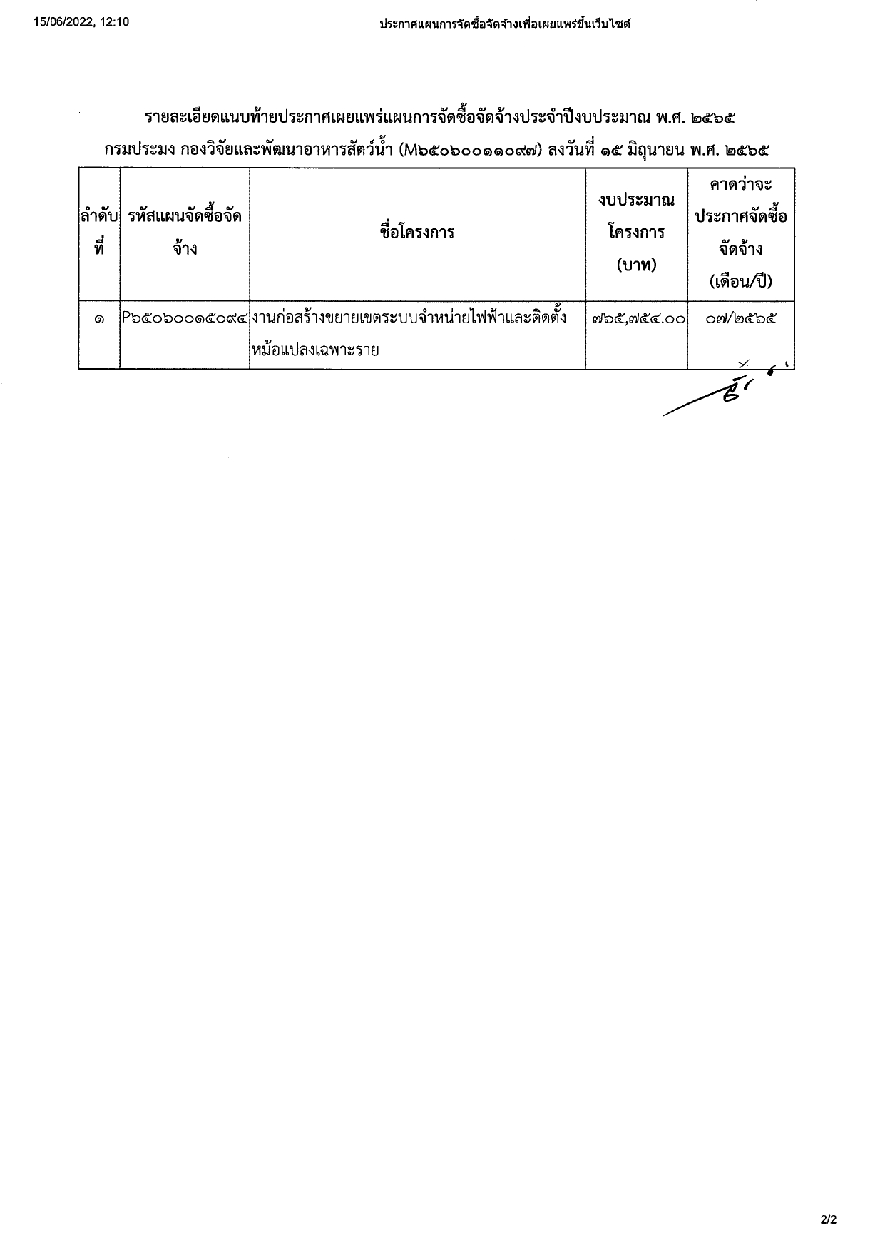ประกาศกรมประมง เรื่อง เผยแพร่แผนการจัดซื้อจัดจ้าง ประจำปีงบประมาณ พ.ศ.2565