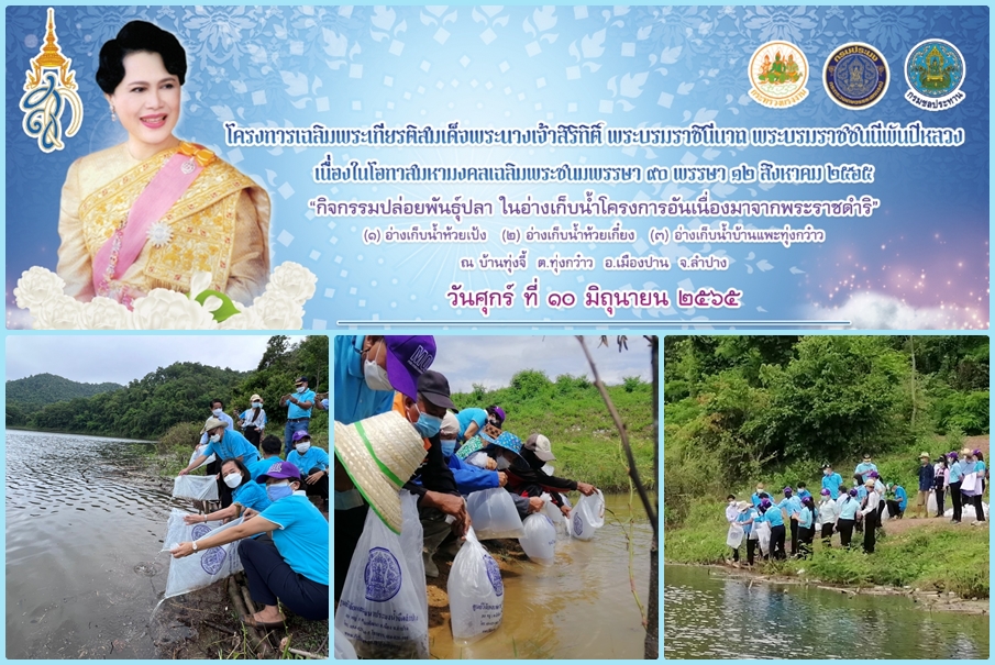 สนับสนุนพันธุ์ปลากินพืช จำนวน 70,000 ตัว ร่วมโครงการเฉลิมพระเกียรติสมเด็จพระนางเจ้าสิริกิติ์ พระบรมราชินีนาถ พระบรมราชชนนีพันปีหลวง เนื่องในโอกาสมหามงคลเฉลิมพระชนพรรษา 90 พรรษา 12 สิงหาคม 2565
