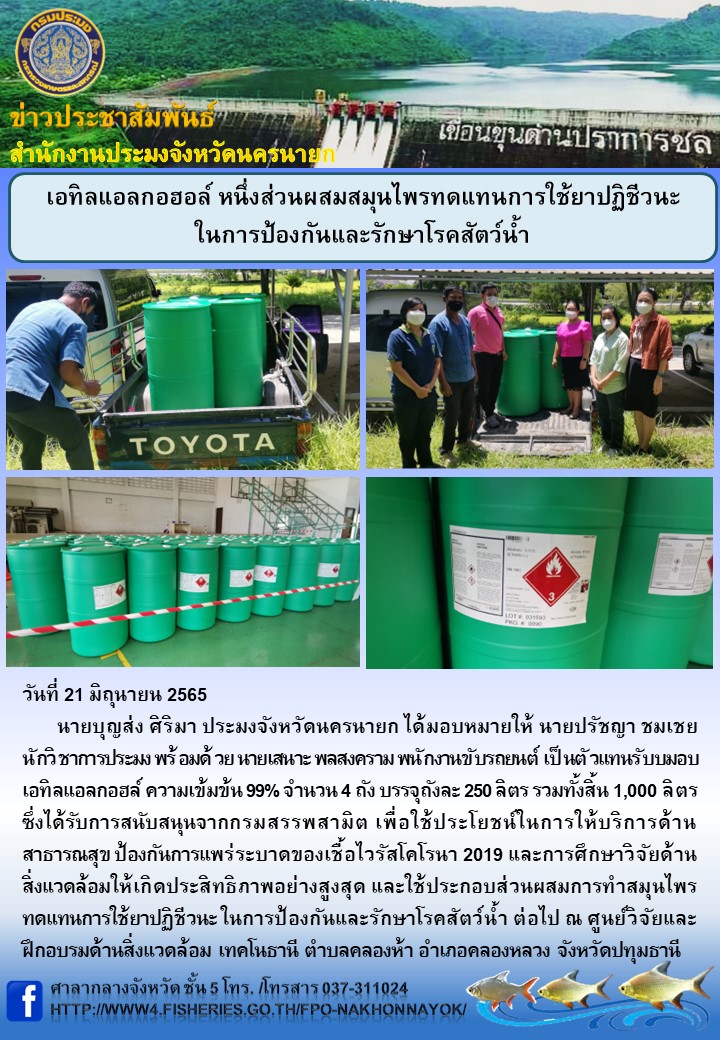 เอทิลแอลกอฮอล์ หนึ่งในส่วนผสมสมุนไพรทดแทนการใช้ยาปฏิชีวนะ ในการป้องกันและรักษาโรคสัตว์น้ำ