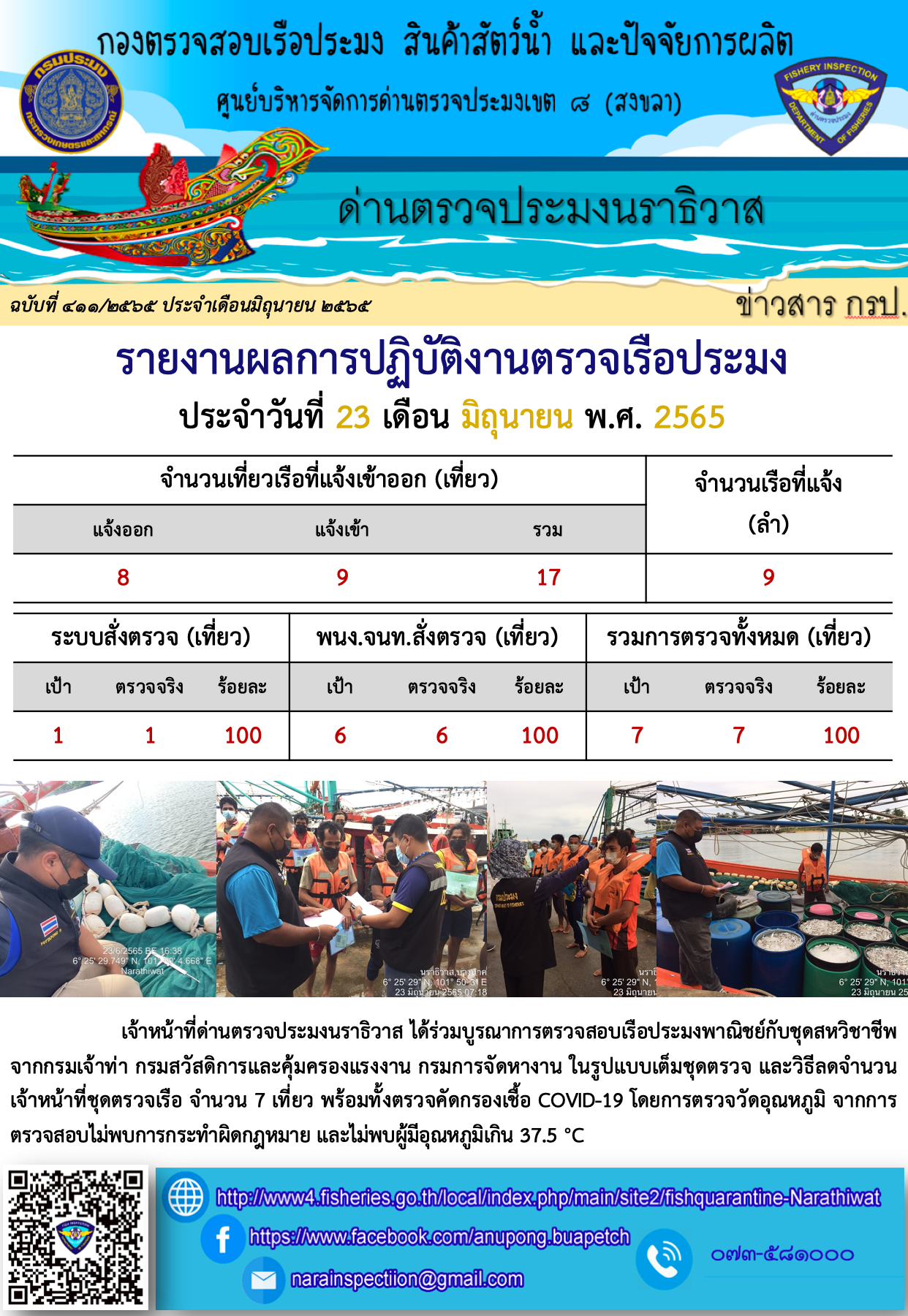 ประชาสัมพันธ์ด่านตรวจประมงนราธิวาส ประจำวันที่ 23 มิถุนายน 2565..คลิก