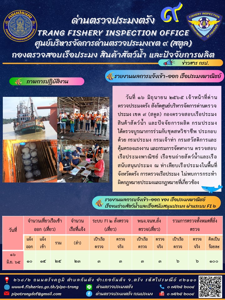 ประชาสัมพันธ์การปฏิบัติงานด่านตรวจประมงตรัง..คลิก