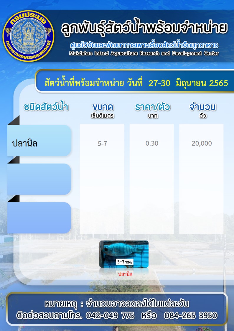 ลูกพันธุ์สัตว์น้ำพร้อมจำหน่าย