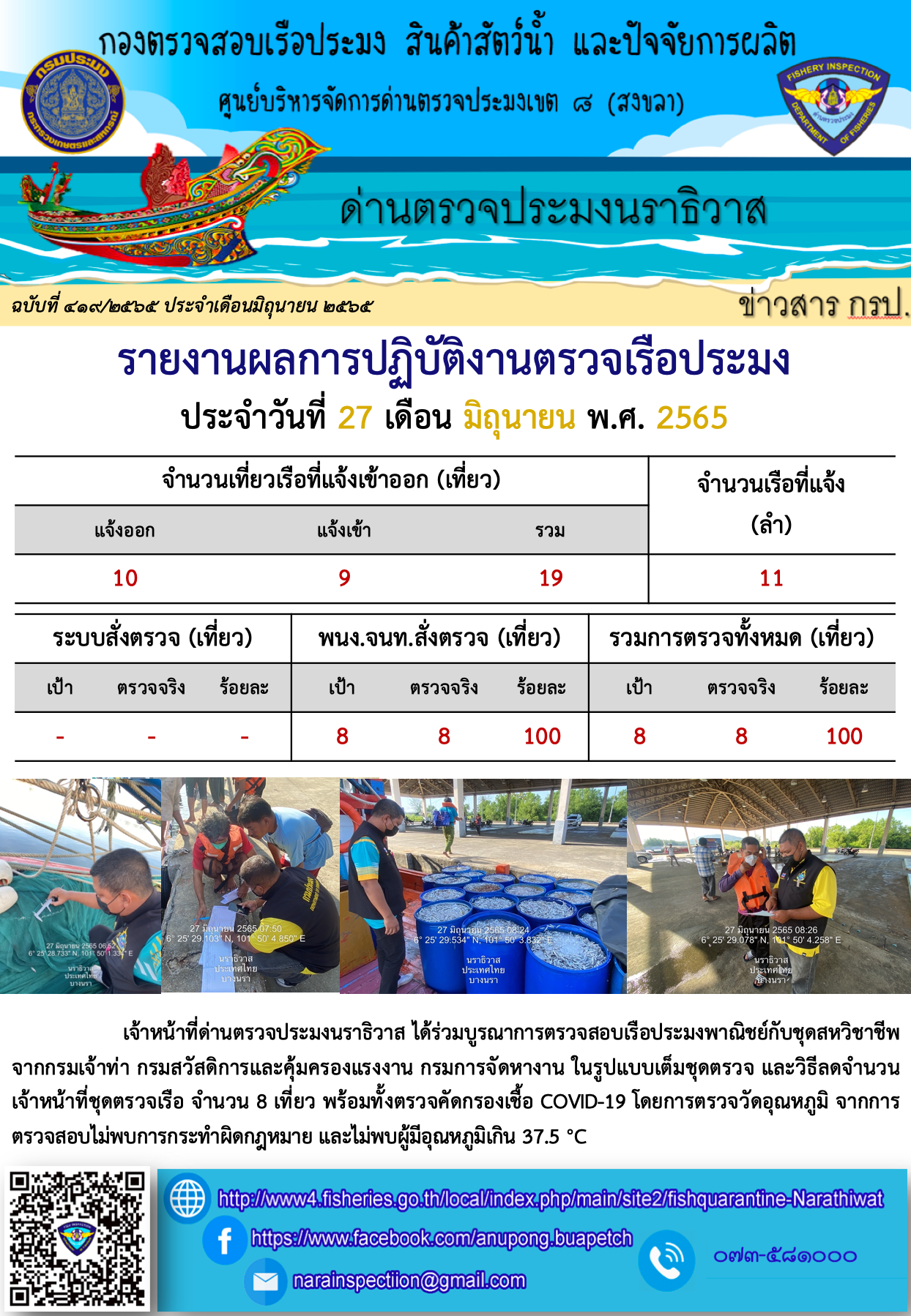 ประชาสัมพันธ์ด่านตรวจประมงนราธิวาส ประจำวันที่ 27 มิถุนายน 2565..คลิก