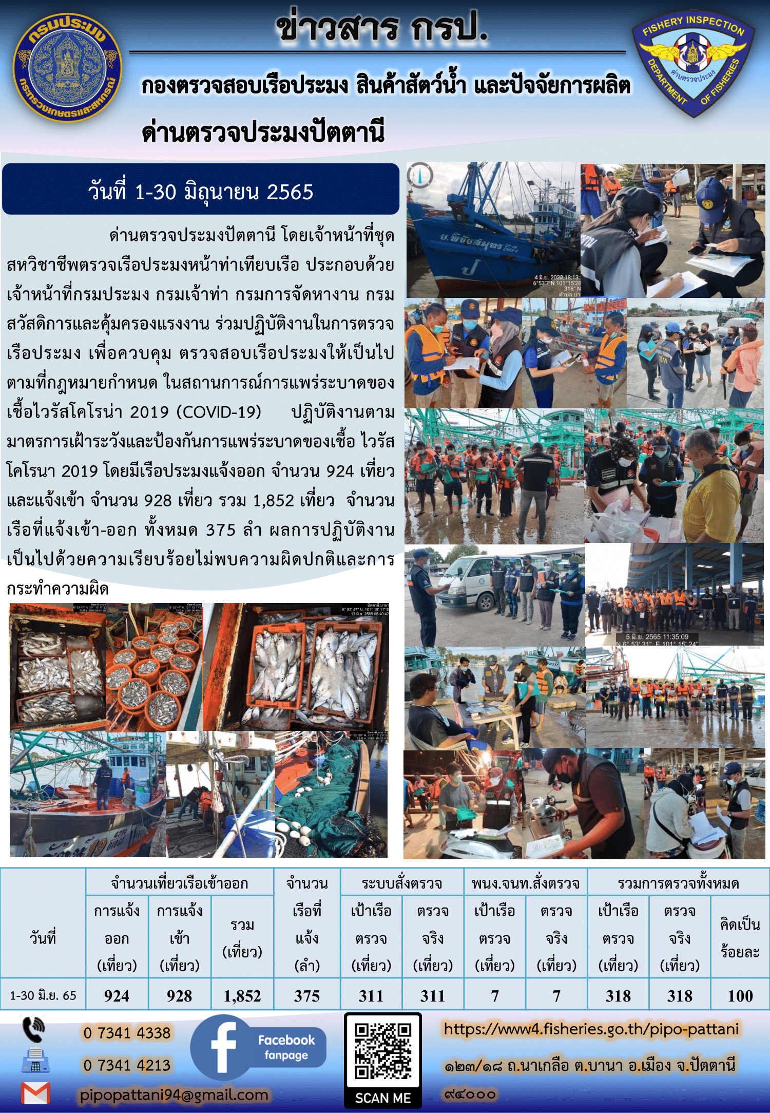 สถิติการแจ้งเรือเข้าออกเรือประมง ประจำเดือนมิถุนายน 2565..คลิก