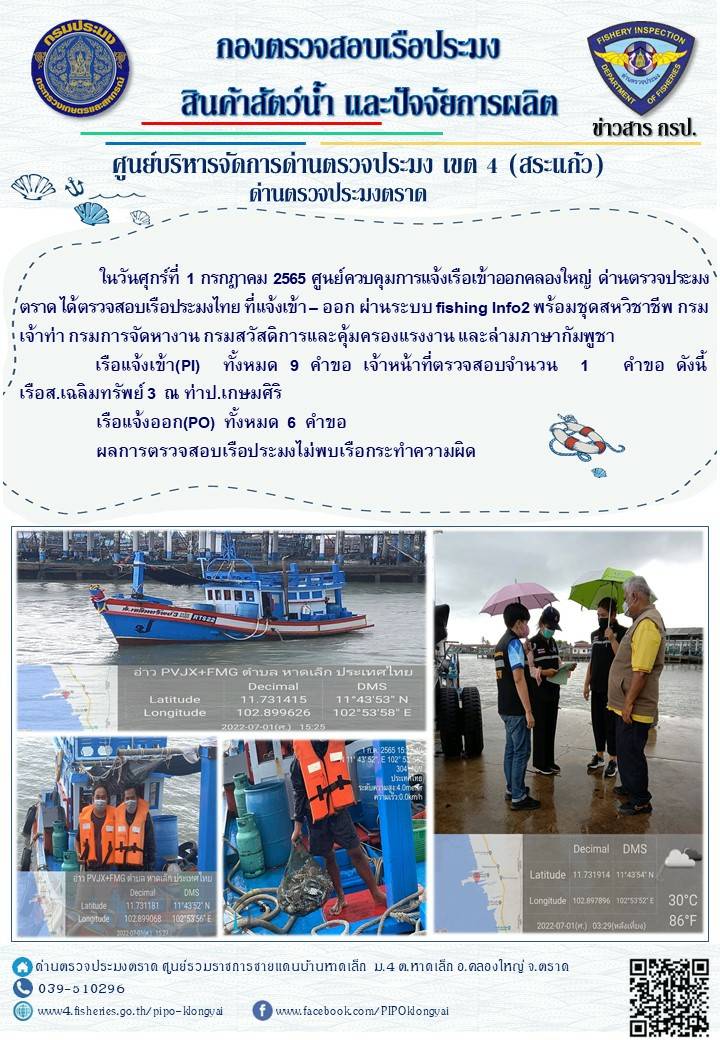 ผลการปฏิบัติงานประจำวันที่ 1 กรกฏาคม 2565..คลิก