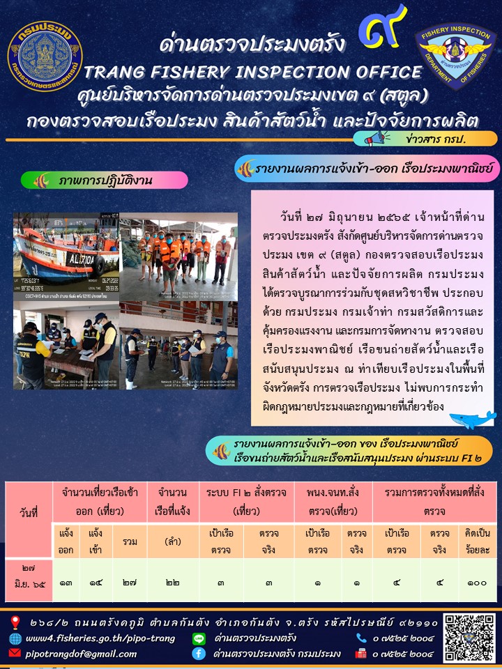 ประชาสัมพันธ์การปฏิบัติงานด่านตรวจประมงตรัง..คลิก