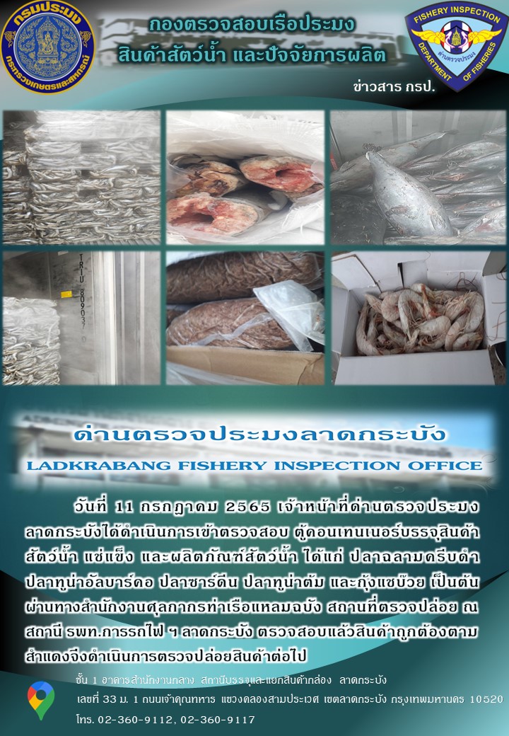 ตรวจสอบสินค้าสัตว์น้ำนำเข้าประจำวันที่ 11 กรกฎาคม 2565..คลิก