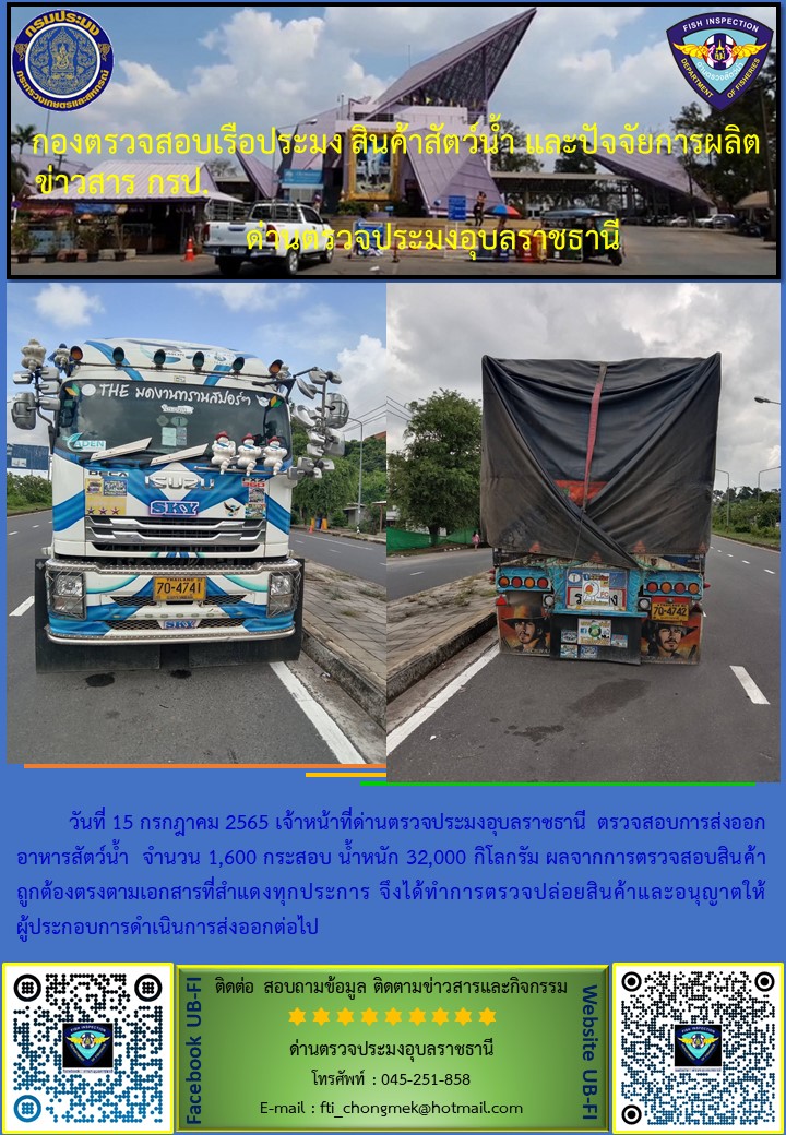 ภาพข่าวสารด่านฯ ผลการปฏิบัติงาน ระหว่างวันที่  15  กรกฎาคม 2565..คลิก