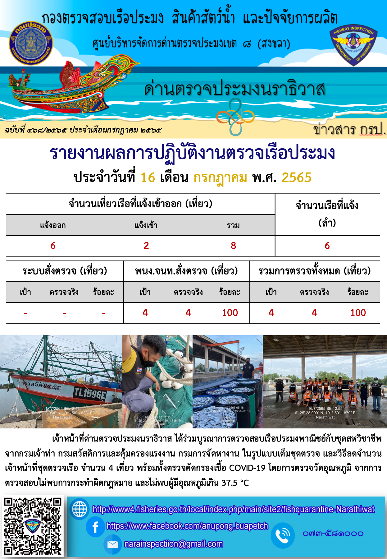 ประชาสัมพันธ์ด่านตรวจประมงนราธิวาส ประจำวันที่ 16 กรกฎาคม 2565..คลิก