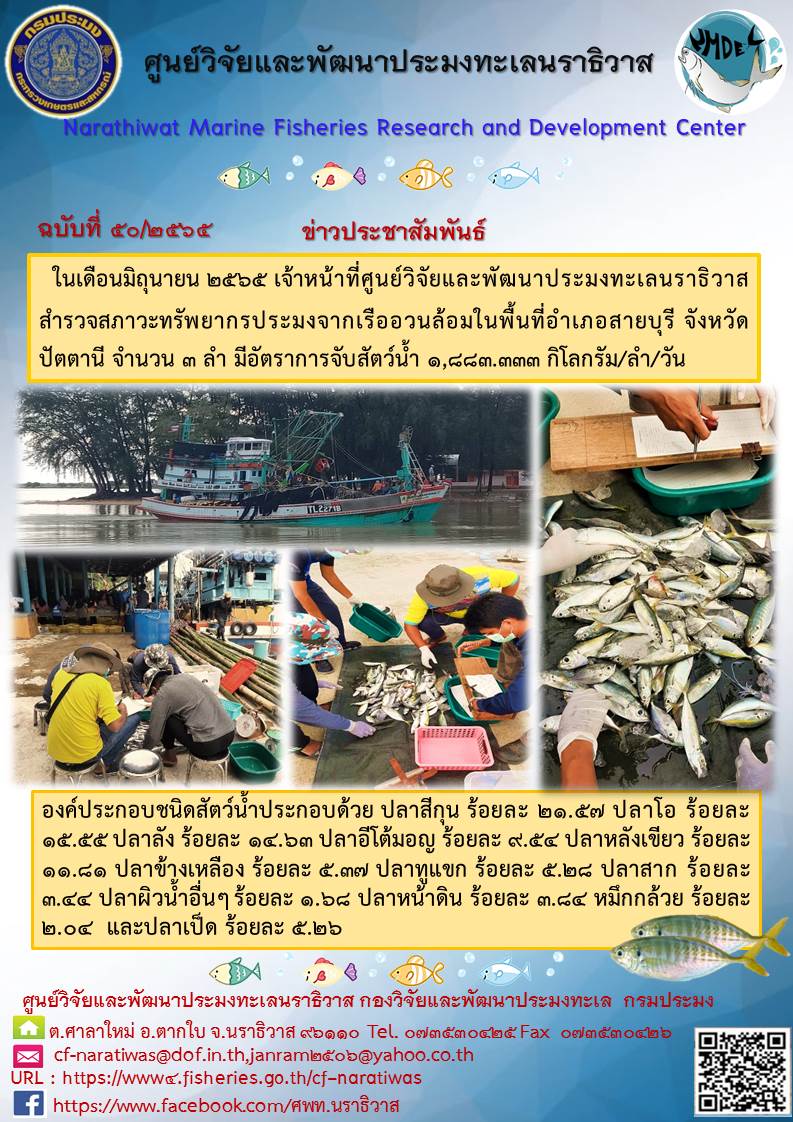 การสำรวจสภาวะทรัพยากรประมงจากเรืออวนล้อมในพื้นที่อำเภอสายบุรี จังหวัดปัตตานี..คลิก