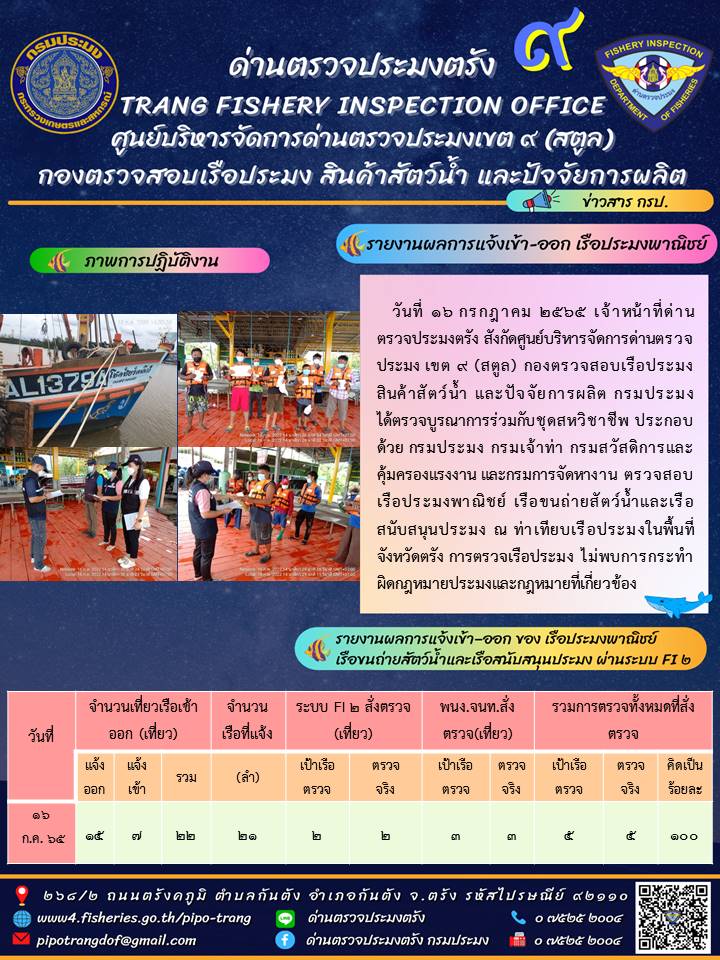 ประชาสัมพันธ์การปฏิบัติงานด่านตรวจประมงตรัง..คลิก