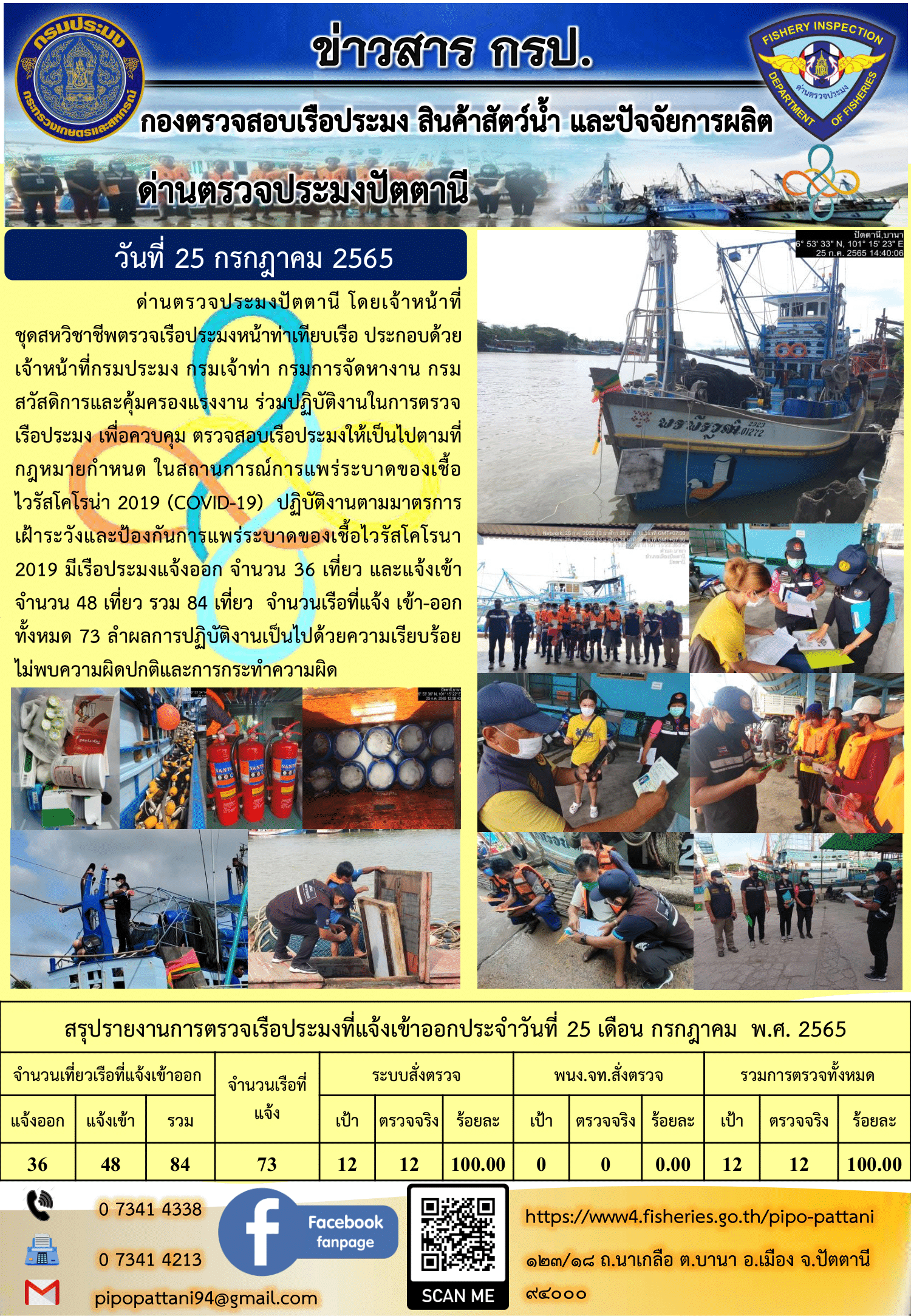 ข่าวสารการปฏิบัติงาน ด่านตรวจประมงปัตตานี 25 ก.ค. 65..คลิก