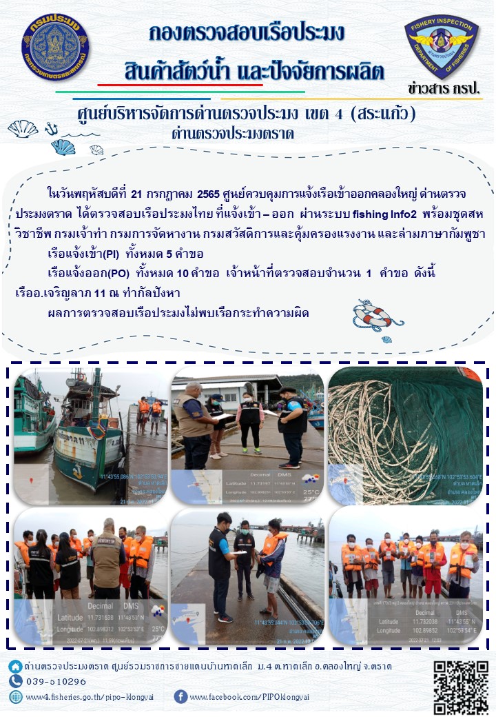 ผลการปฏิบัติงานประจำวันที่ 21 กรกฏาคม 2565..คลิก