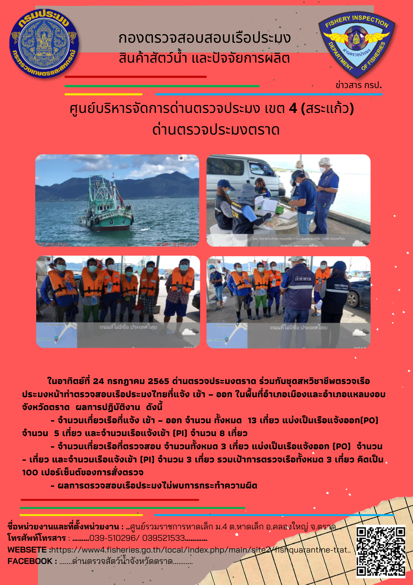 ผลการปฏิบัติงานประจำวันที่ 24 กรกฏาคม 2565..คลิก