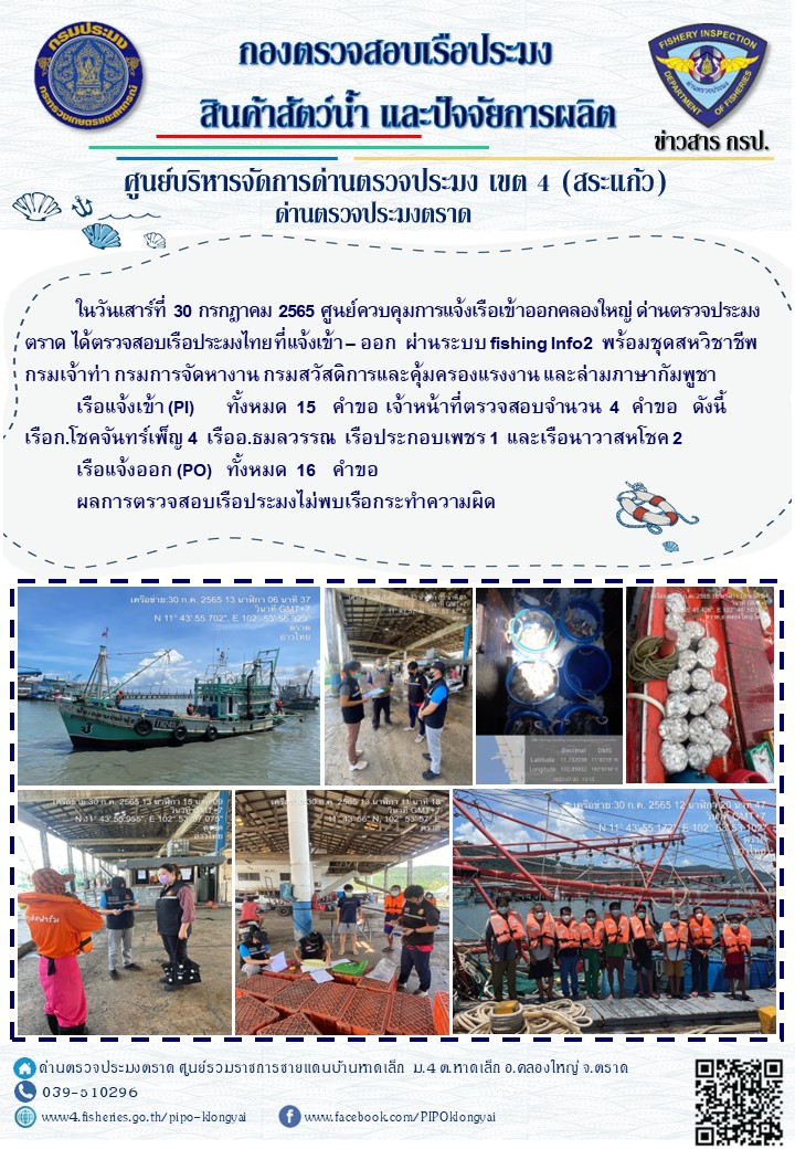 ผลการปฏิบัติงานประจำวันที่ 30 กรกฏาคม 2565..คลิก