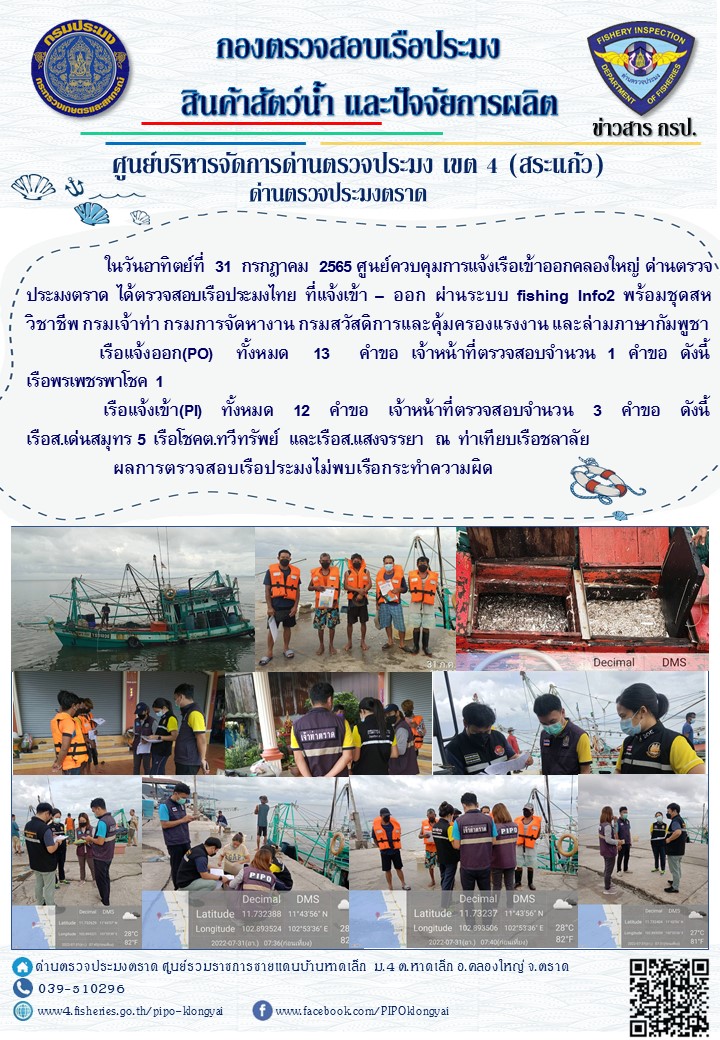 ผลการปฏิบัติงานประจำวันที่ 31 กรกฏาคม 2565..คลิก