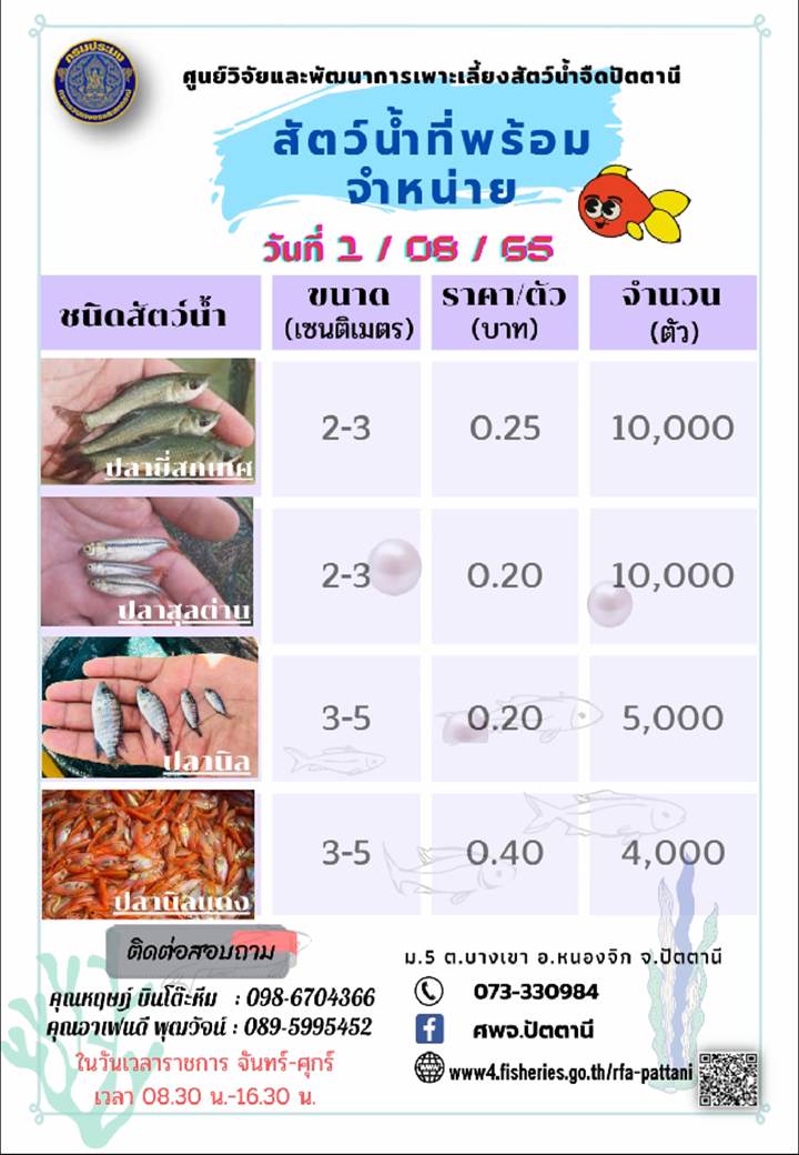 สัตว์น้ำพร้อมจำหน่าย ประจำเดือน กรกฎาคม