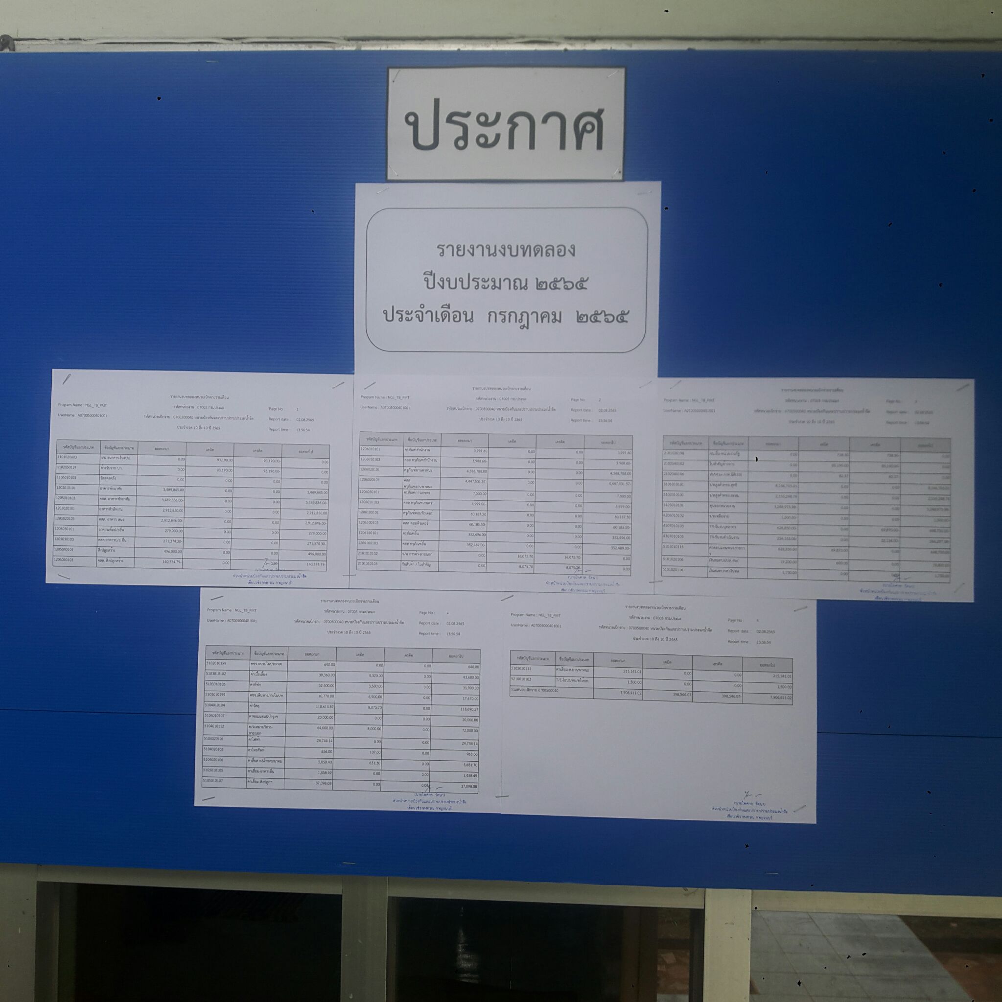 รายงานงบทดลอง ปีงบประมาณ 2565 ประจำเดือน กรกฎาคม 2565