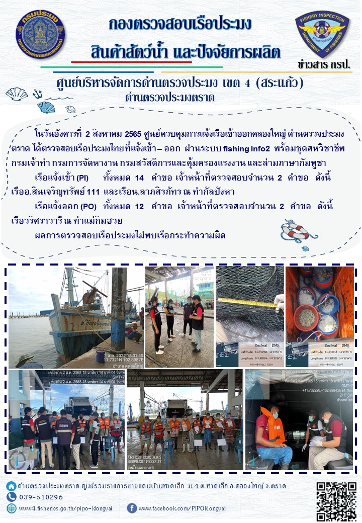 ผลการปฏิบัติงานประจำวันที่ 2 สิงหาคม 2565..คลิก