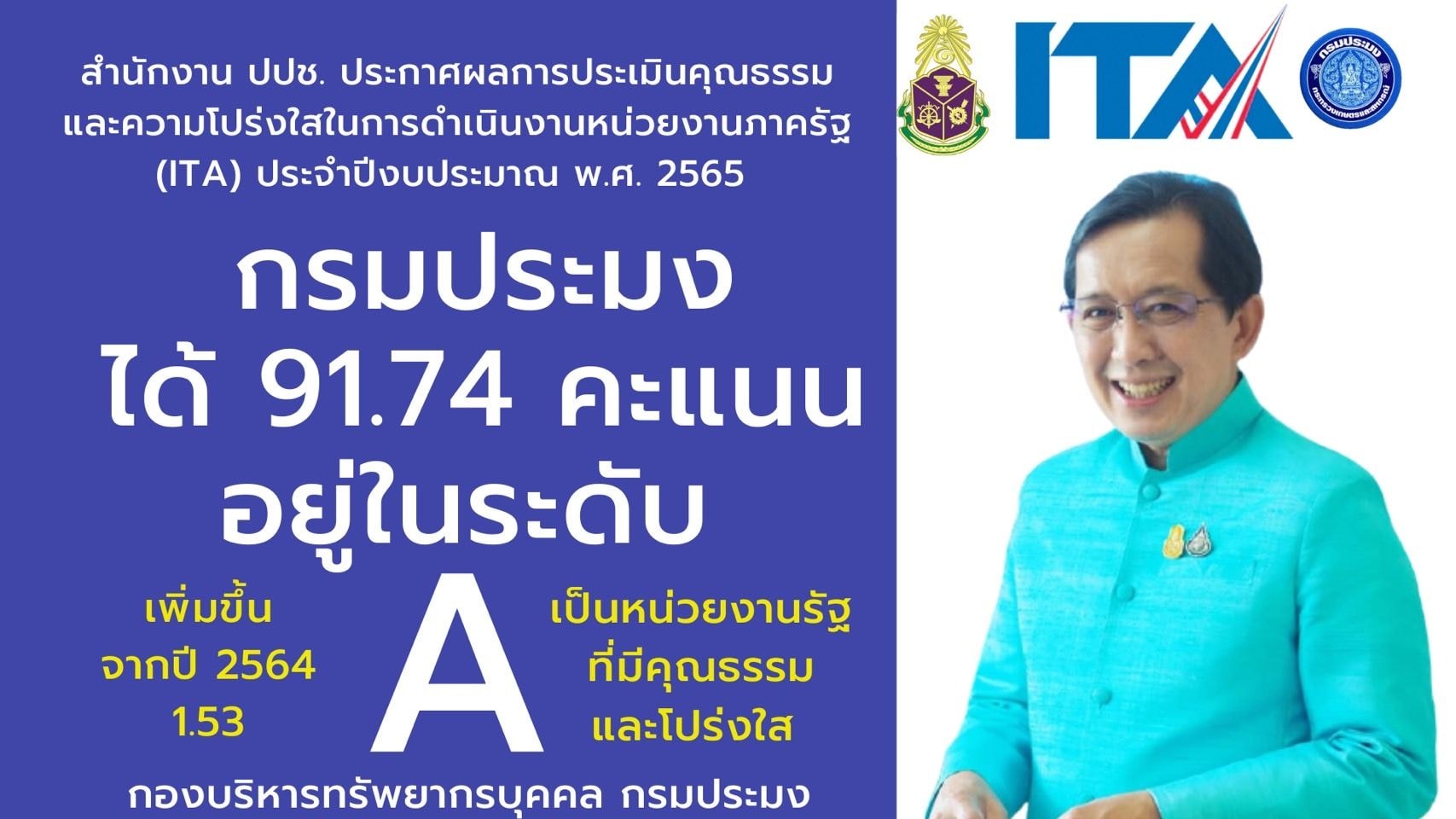 กรมประมง?... คว้าหน่วยงานภาครัฐระดับเกรด? A?  จากการประเมินคุณธรรมและความโปร่งใส? (ITA)? ต่อเนื่อง? 2 ปีซ้อน