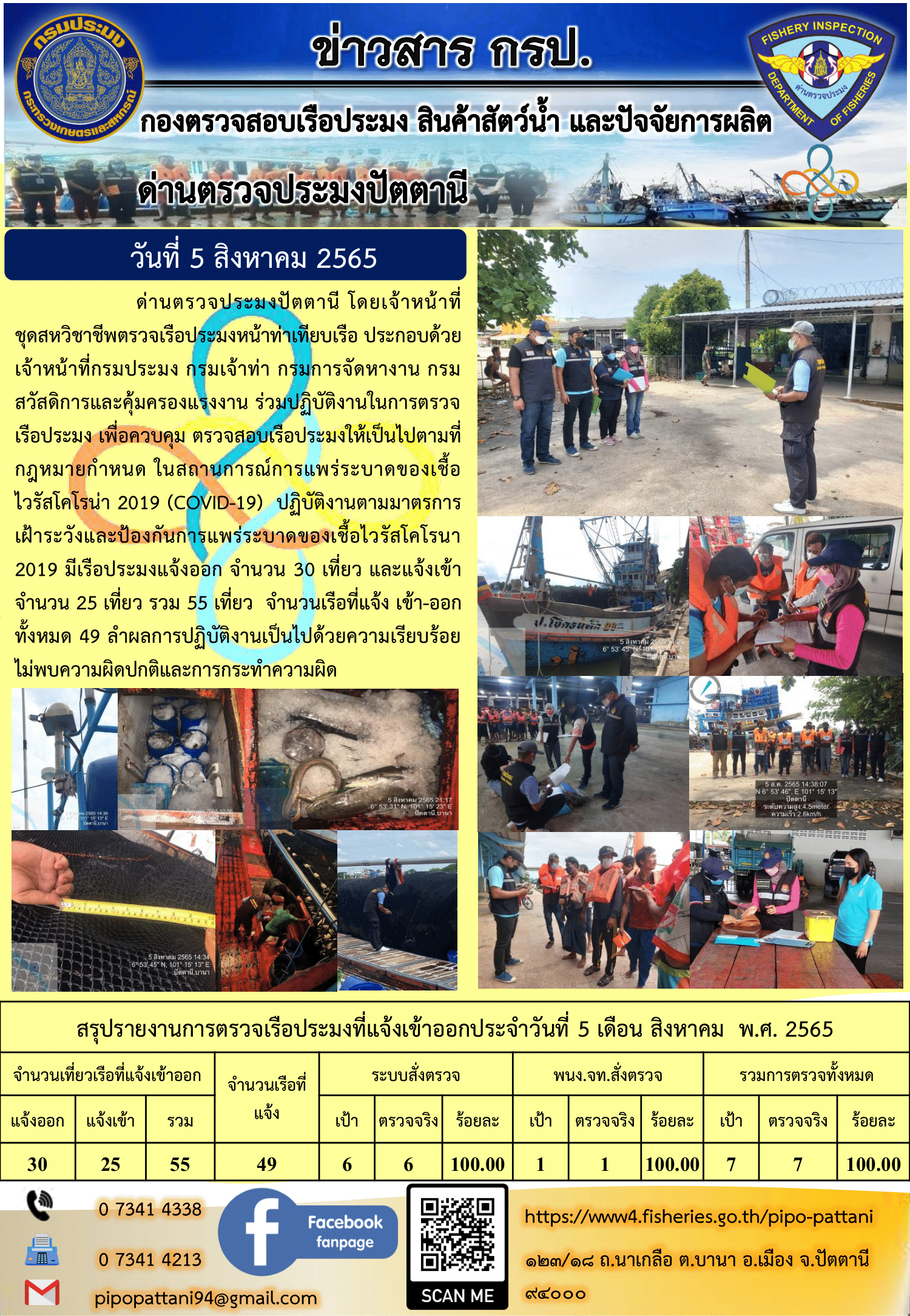 ข่าวสารการปฏิบัติงาน ด่านตรวจประมงปัตตานี 5 ส.ค. 65..คลิก