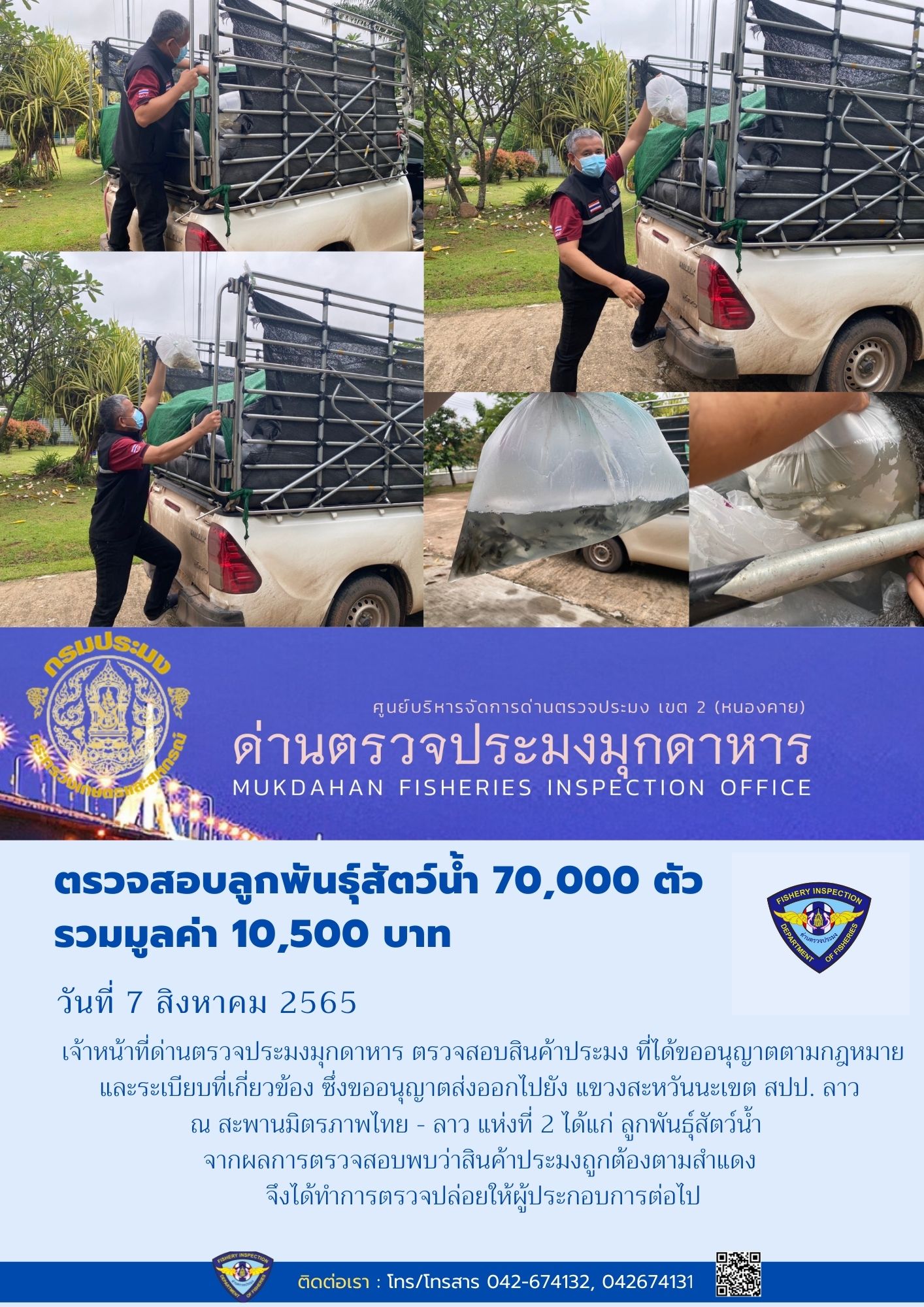 ข่าวประชาสัมพันธ์ด่านตรวจประมงมุกดาหาร วันที่ 7 สิงหาคม 2565..คลิก